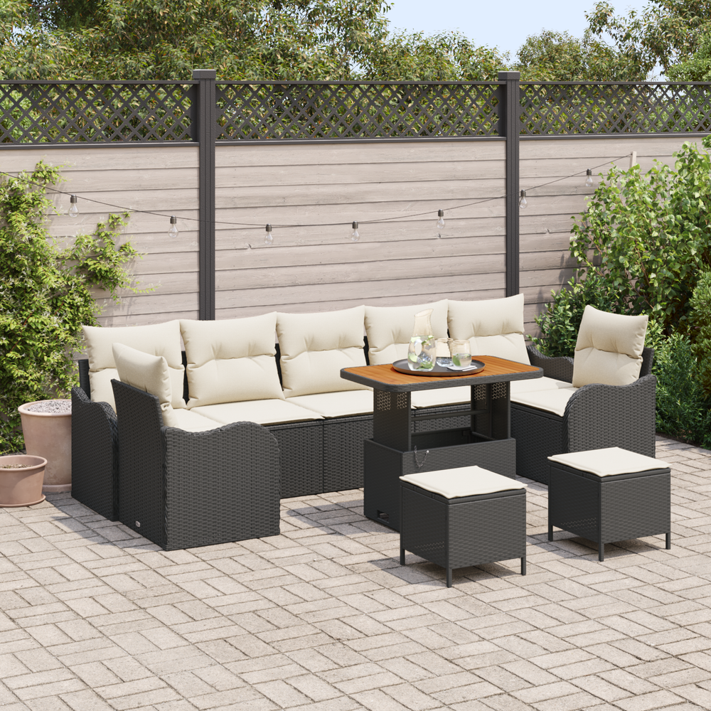 10 dalių sodo sofa su pagalvėlėmis juoda poli ratanas akacijos