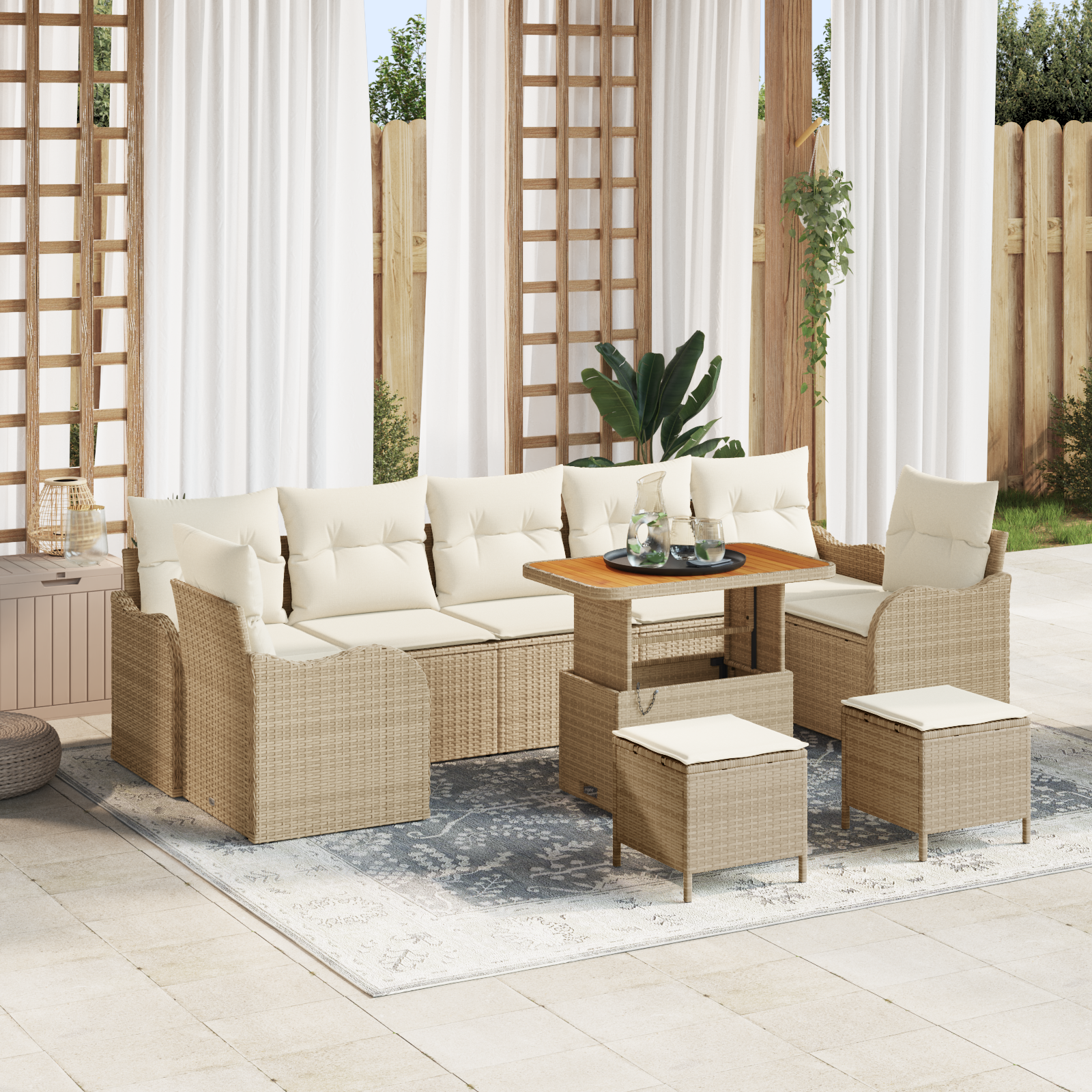 10 Dalių Sodo Sofa Rinkinys Su Pagalvėmis Smėlio Poliratanas