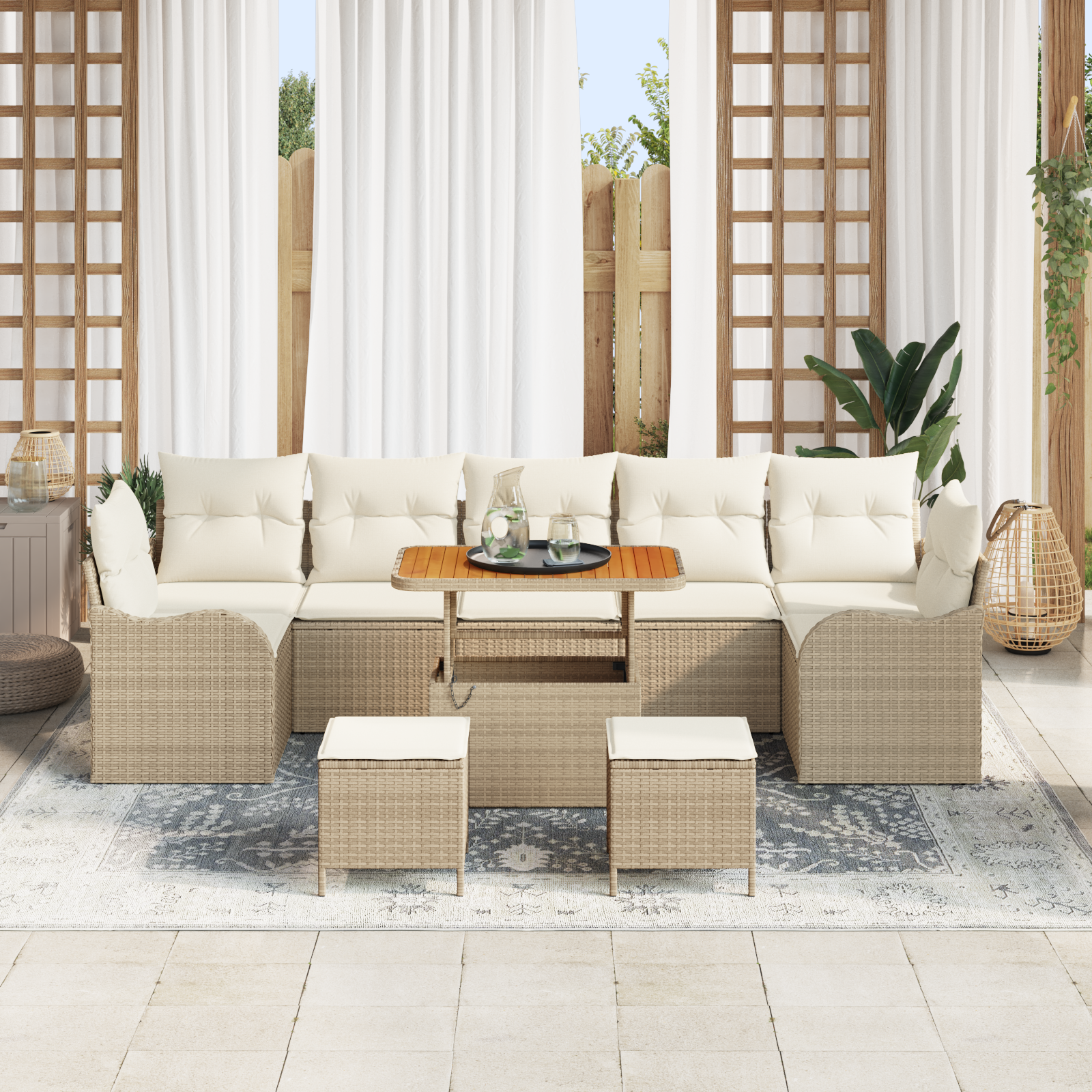 10 Dalių Sodo Sofa Rinkinys Su Pagalvėmis Smėlio Poliratanas