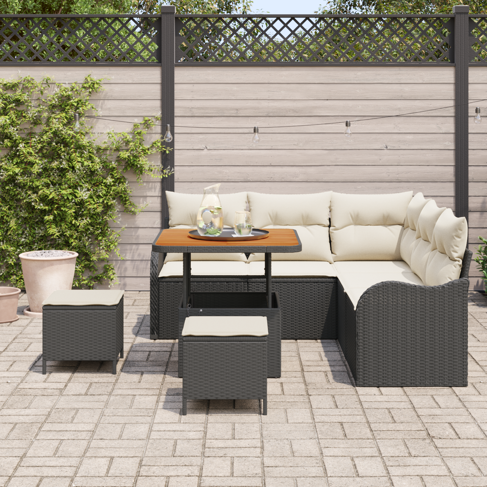 8 dalių sodo sofa rinkinys su pagalvėlėmis Juoda poli ratanas akacija