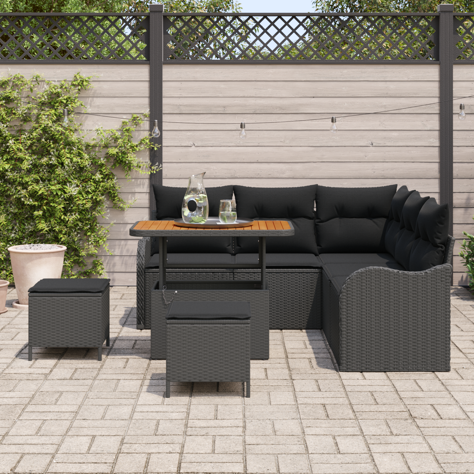 Sodo Sofų Rinkinys su pagalve su saugykla 8 pcs Juoda