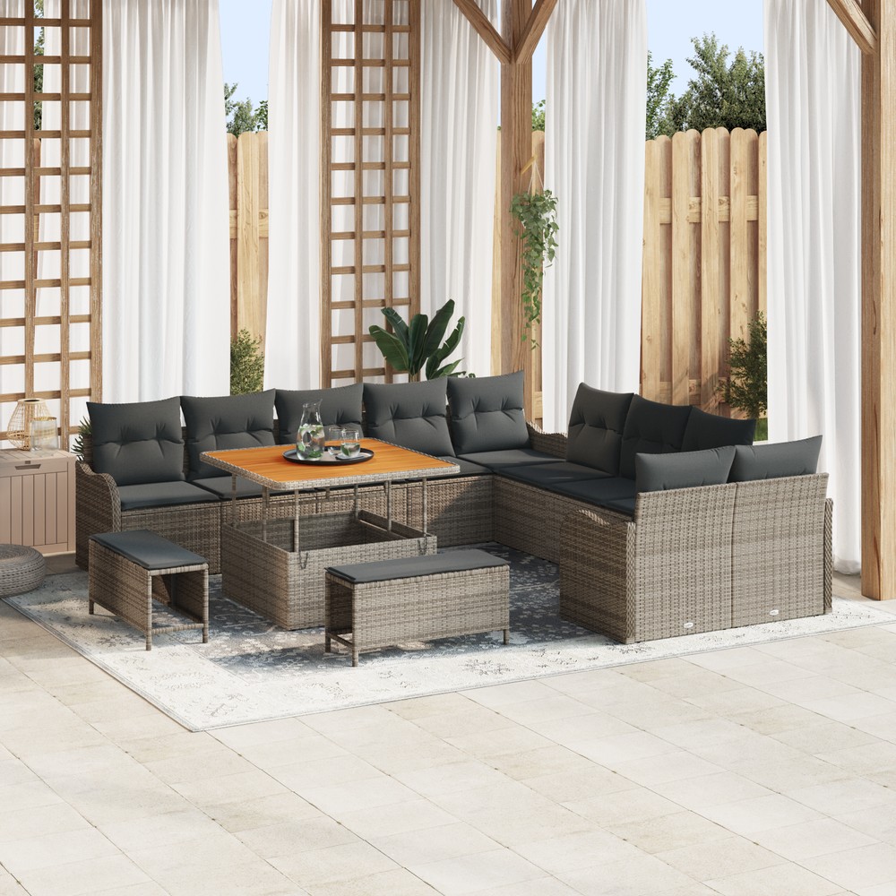 13 dalių sodo sofa komplektas su pagalvėmis pilka poli ratanas