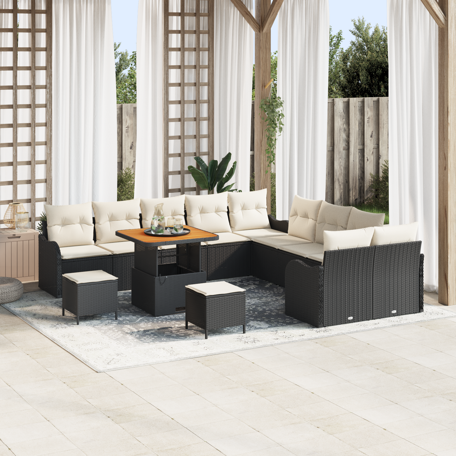 Sodo Sofų Rinkinys 13 pcs Juoda ir kreminė 80 x 80 x 71 cm