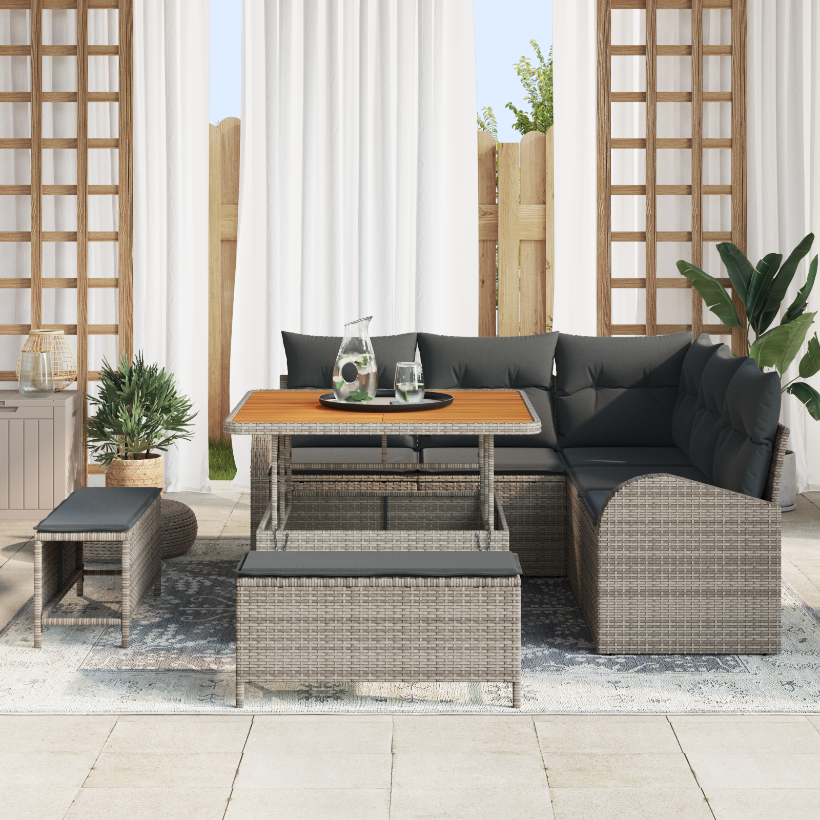 Sodo Sofų Rinkinys su pagalve su saugykla 8 pcs Pilka