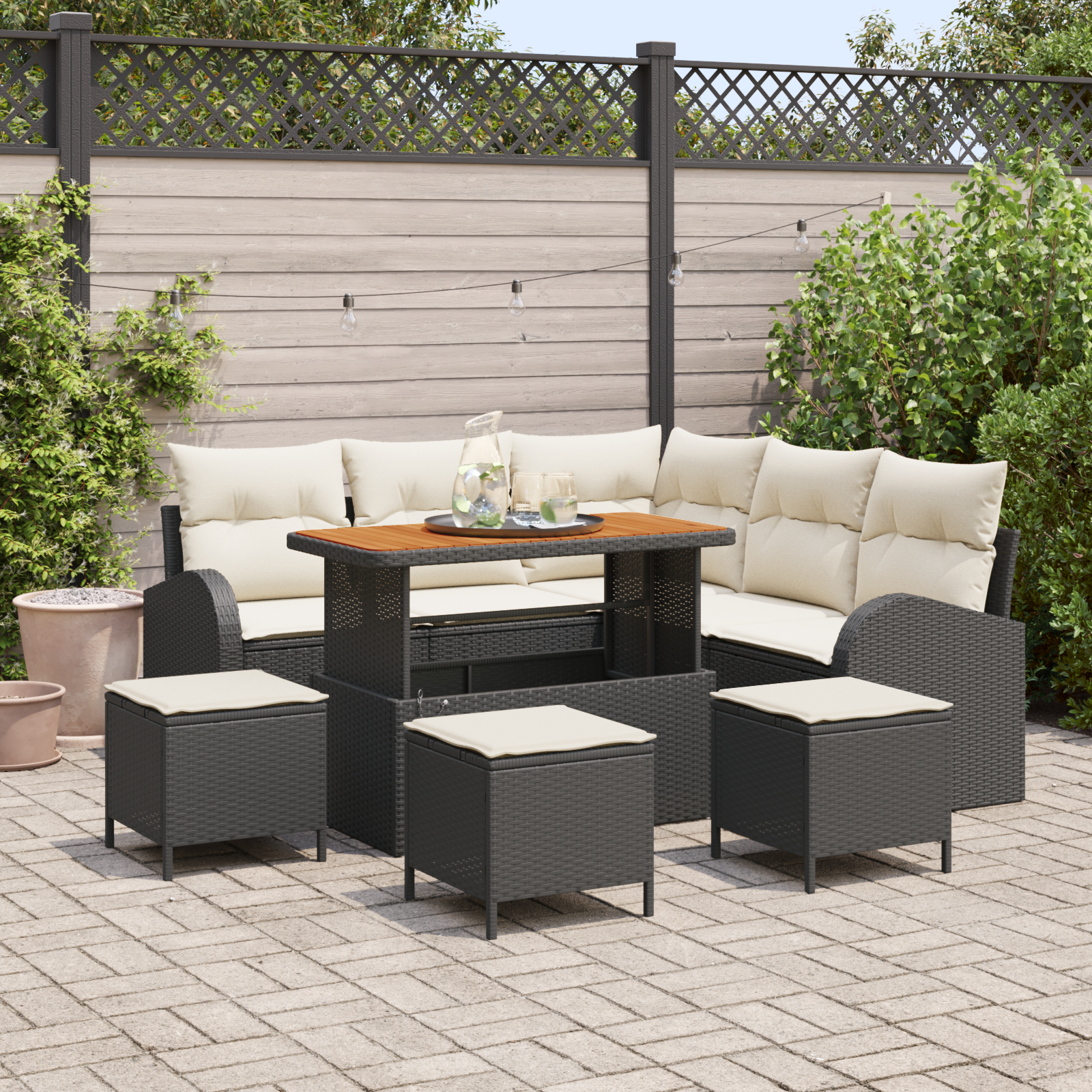 Sodo Sofų Rinkinys 9 pcs Juoda ir kreminė 110 x 55 x 71 cm