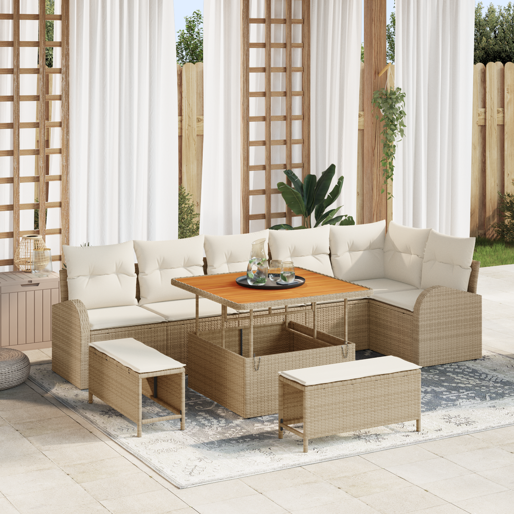 Sodo Sofų Rinkinys su pagalve 9 pcs Bežinė ir kreminė
