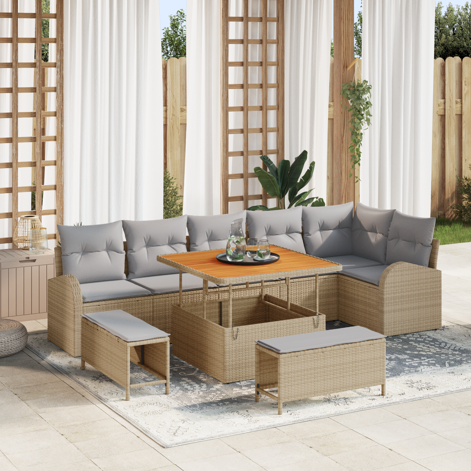Sodo Sofų Rinkinys su pagalve 9 pcs Bežinė ir šviesiai pilka