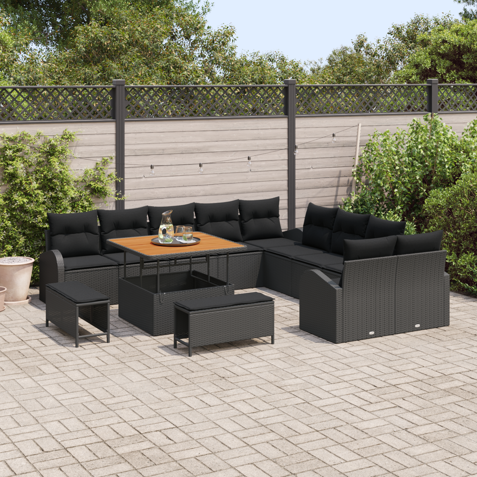 Sodo Sofų Rinkinys su pagalve 13 pcs Juoda 100 x 100 x 71 cm
