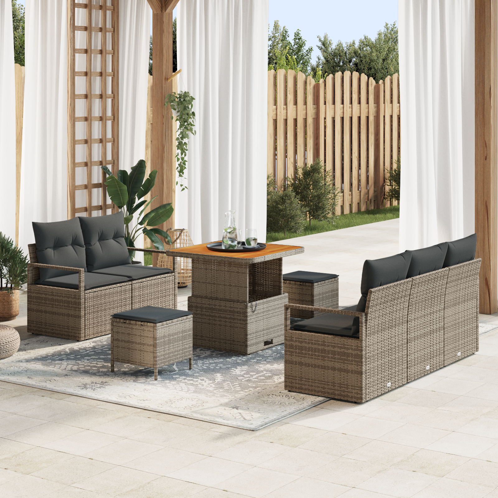Sodo Sofų Rinkinys su pagalve su saugykla 8 pcs Pilka