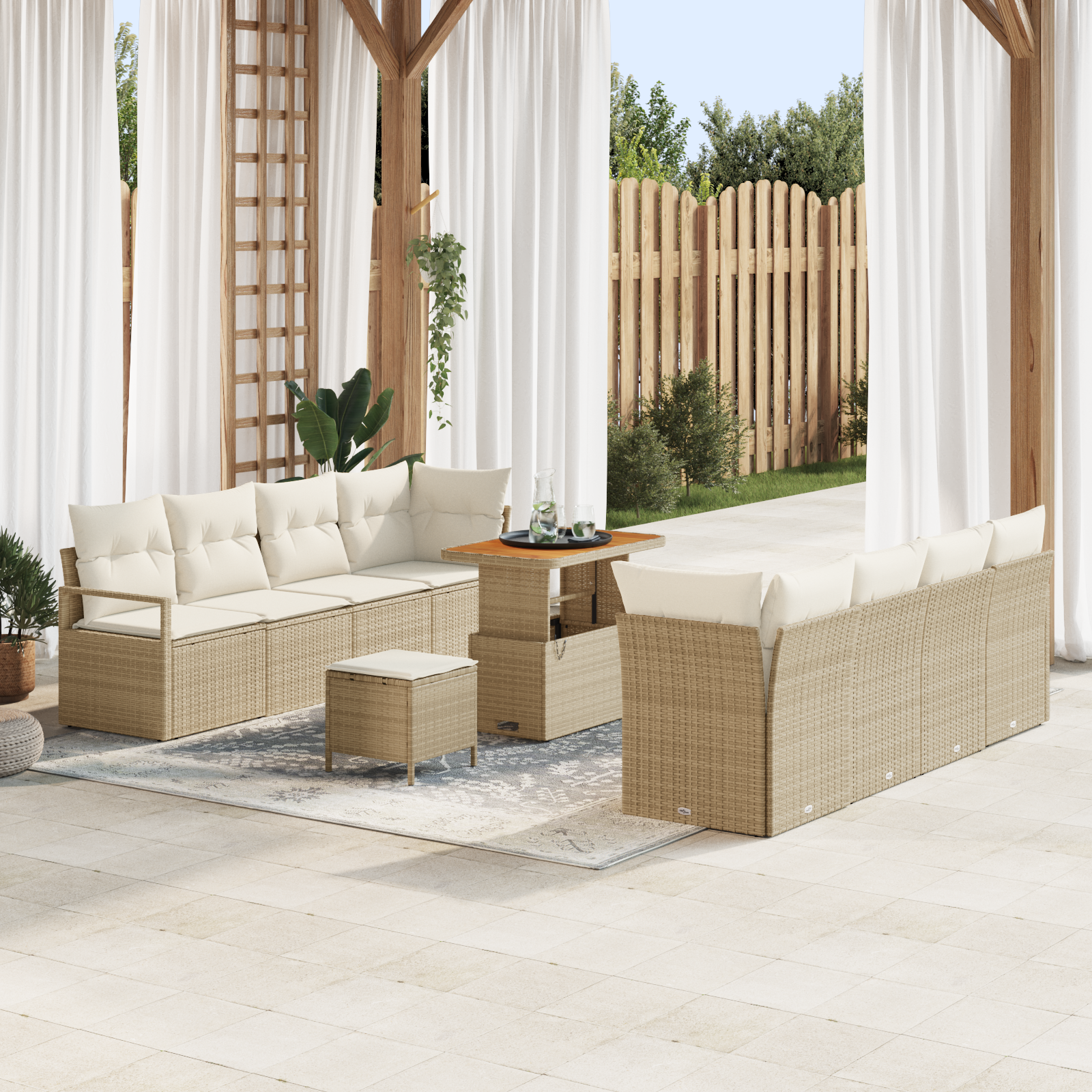 11 Dalių Sodo Sofa Rinkinys su Pagalvėlėmis Smėlio Poli Ratanas Akacija