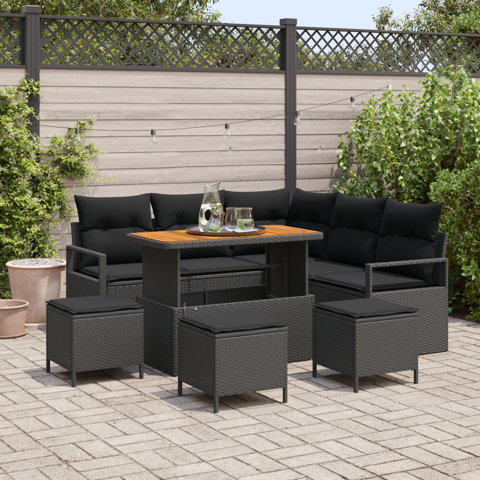 Sodo Sofų Rinkinys su pagalve su saugykla 9 pcs Juoda