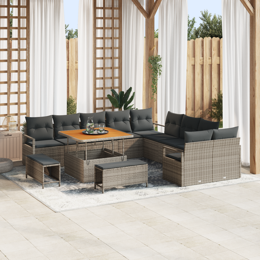 13 dalių sodų sofa rinkinys su pagalvėmis pilka poli ratanas akacijos