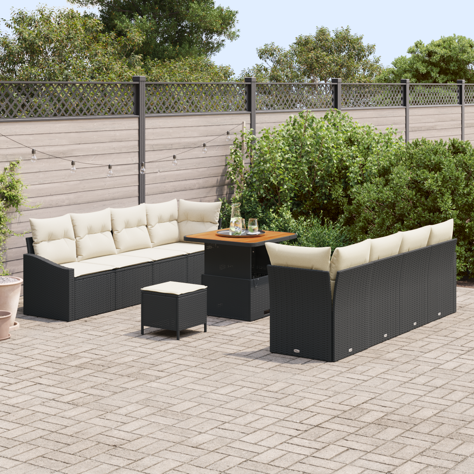 11 dalių sodo sofa rinkinys su pagalvėmis juodo poli ratanas akacijos