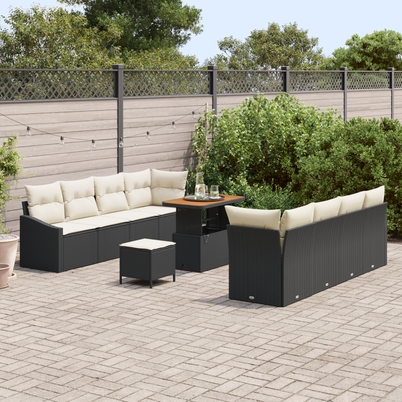 11 dalių sodo sofa rinkinys su pagalvėlėmis Juoda Poli ratanas Akacija