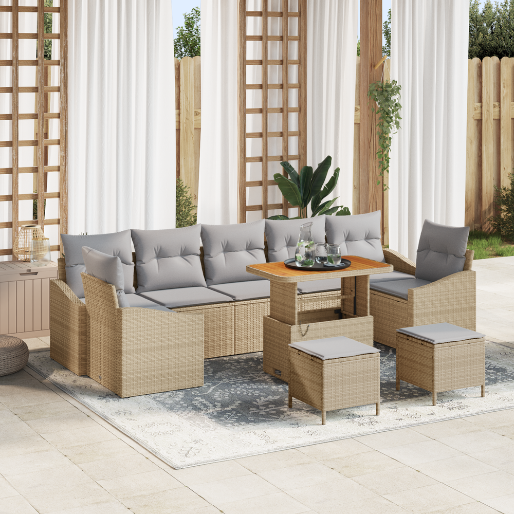 10 dalių sodo sofa komplektas su pagalvėlėmis Smėlio poliratanas akacija