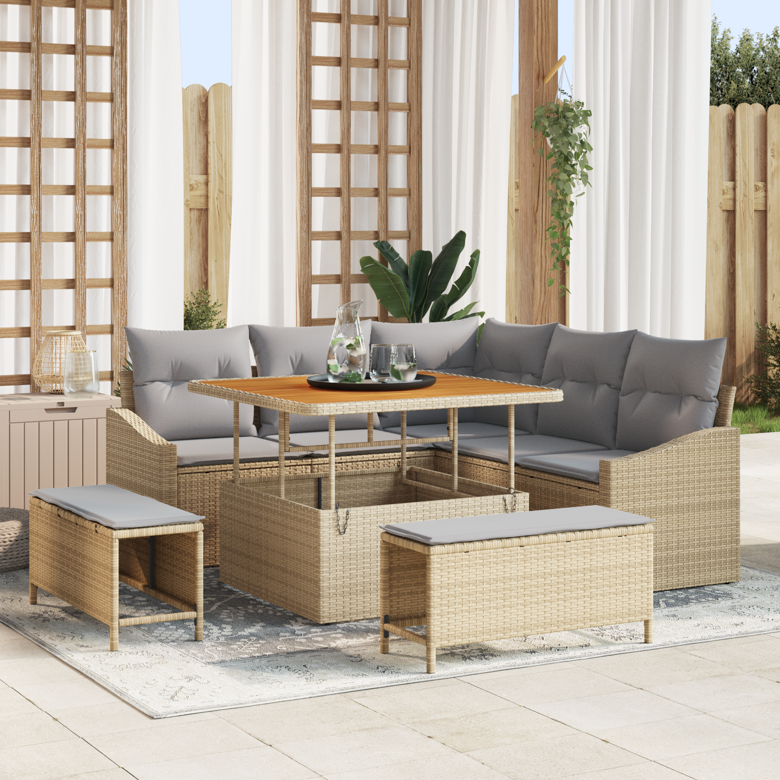 Garden Sofa Set with Cushions 8 pcs Beige and Light Grey