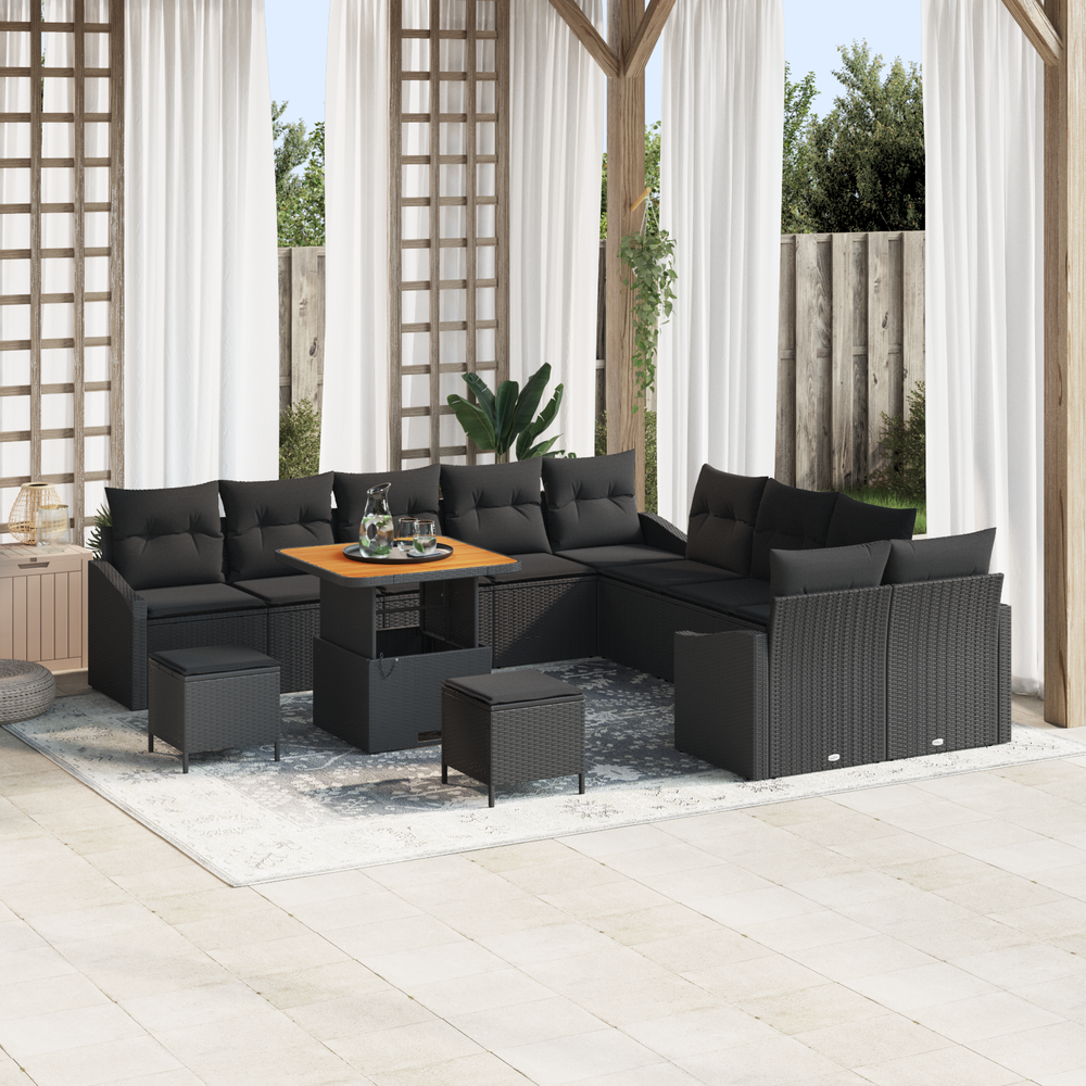 13 dalių sodų sofa rinkinys su pagalvėmis Juoda Poli ratanas Akacija