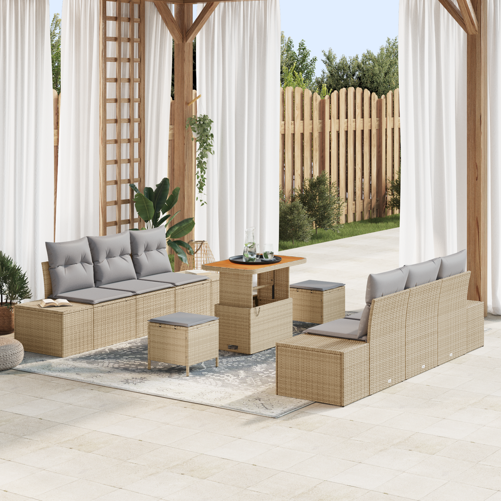 9 Dalių Sodo Sofa Rinkinys Su Pagalvėlėmis Smėlio Poli Ratanas Akacija