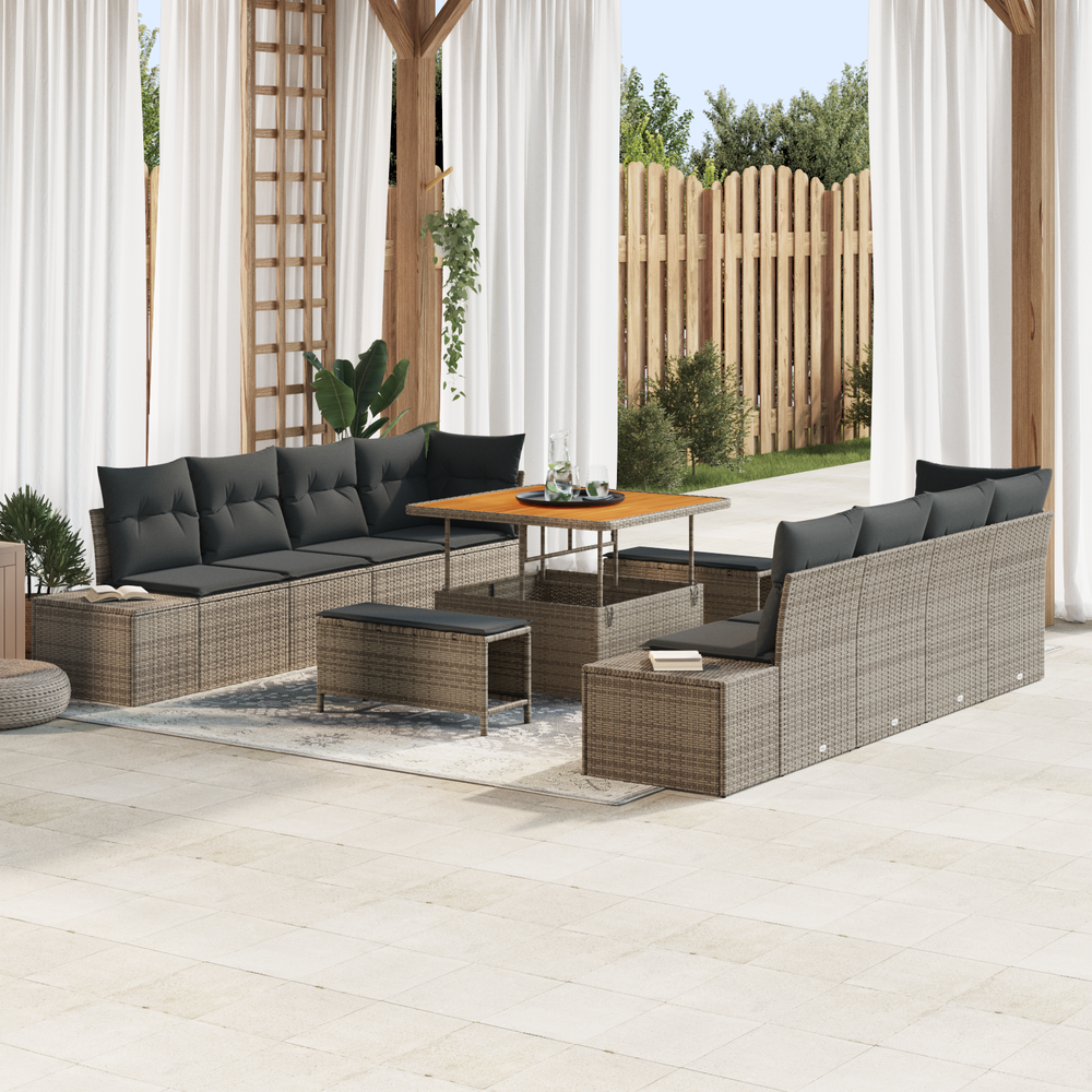 11 dalių sodo sofa komplektas su pagalvėlėmis pilkas poli ratanas akacija