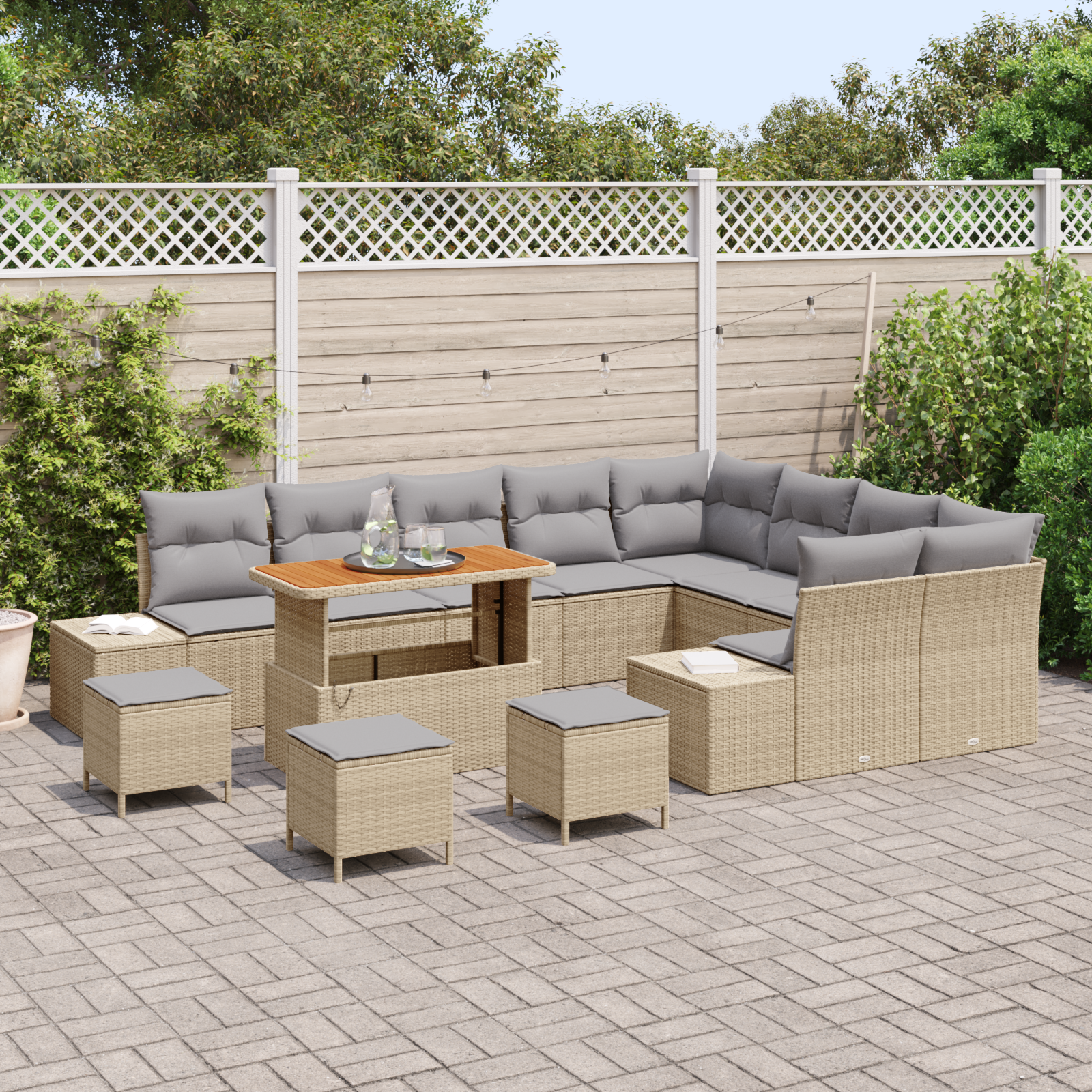 13 Dalių Sodo Sofos Rinkinys Su Pagalvėlėmis Smėlio Poli Ratanas Akacijos