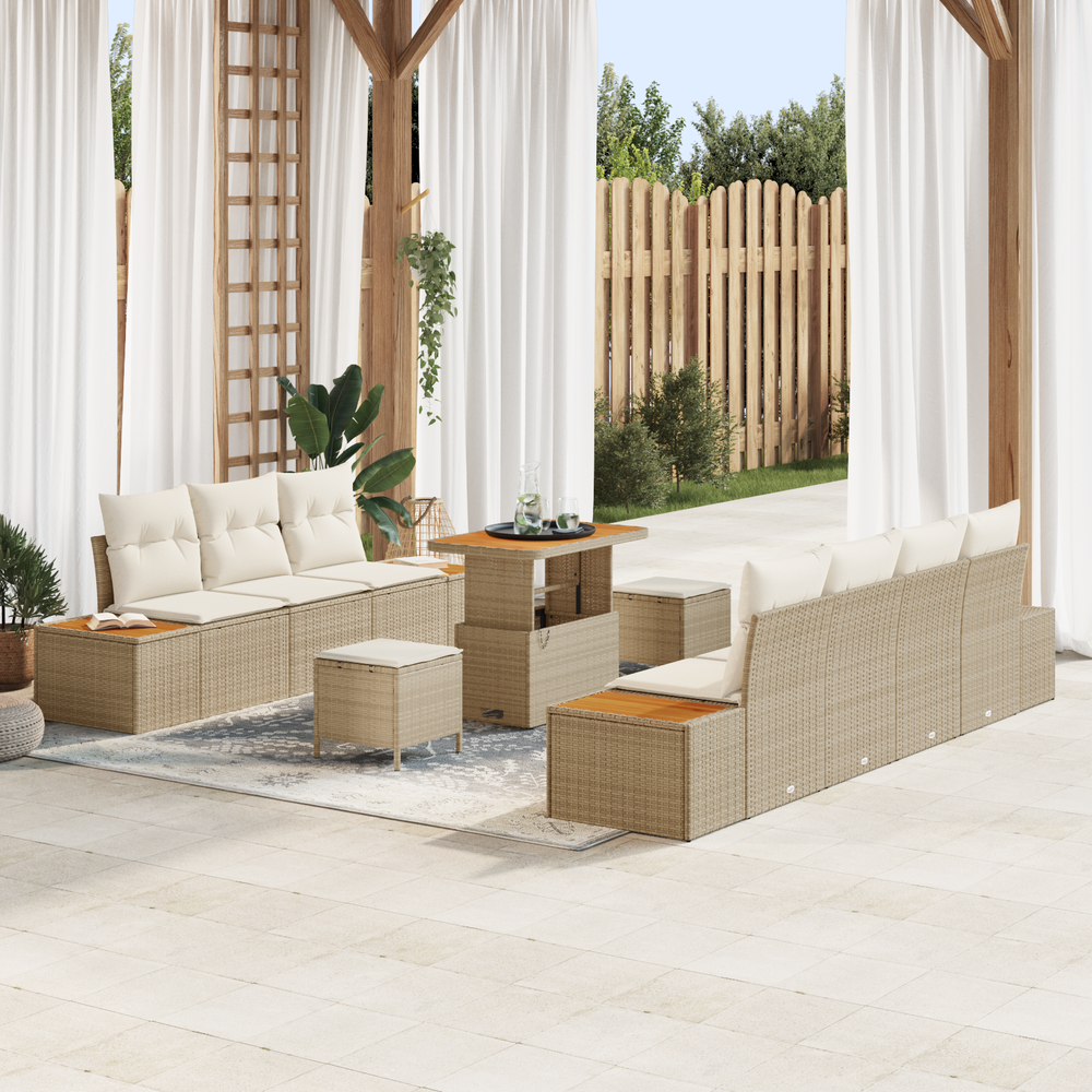 10 dalių sodo sofa su pagalvėmis smėlio spalvos poli ratanas akacijos
