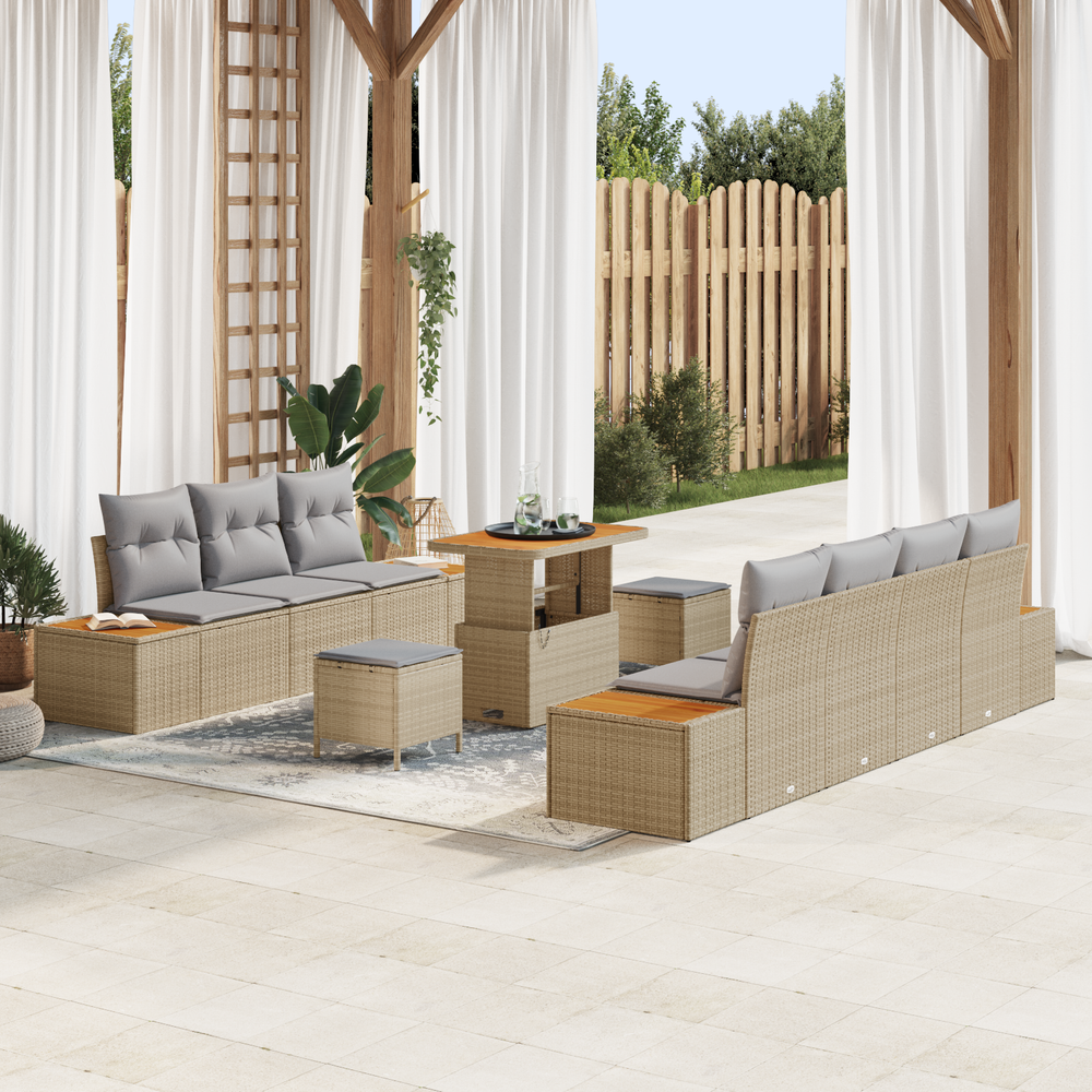10-piece garden sofa set with cushions Light grey poly rattan acacia