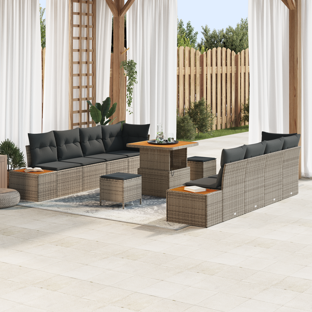 Sodo Sofų Rinkinys su pagalve 11 pcs Pilka Poli ratanas