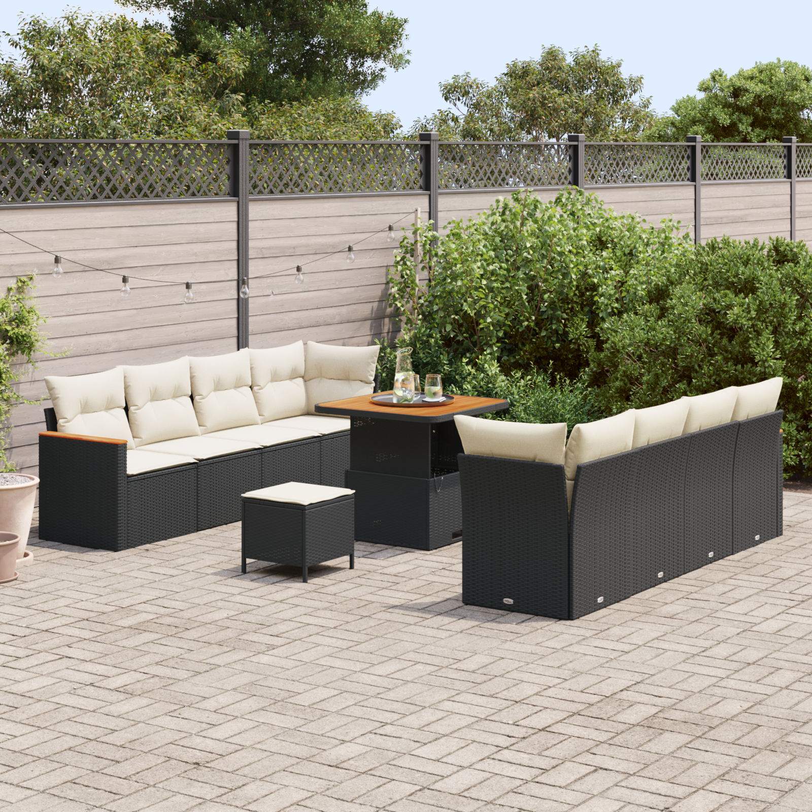 11 dalių Sodo Sofa Rinkinys su Pagalvėlėm Juoda Poliratanas Akacija