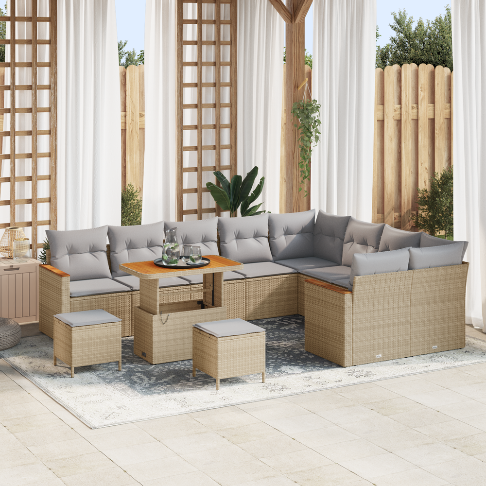 12 dalių sodo sofa rinkinys su pagalvėmis smėlio poliratanas akacijos