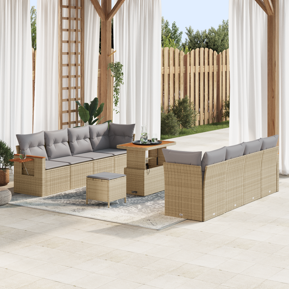 11-piece garden sofa set with cushions Sand poly rattan acacia