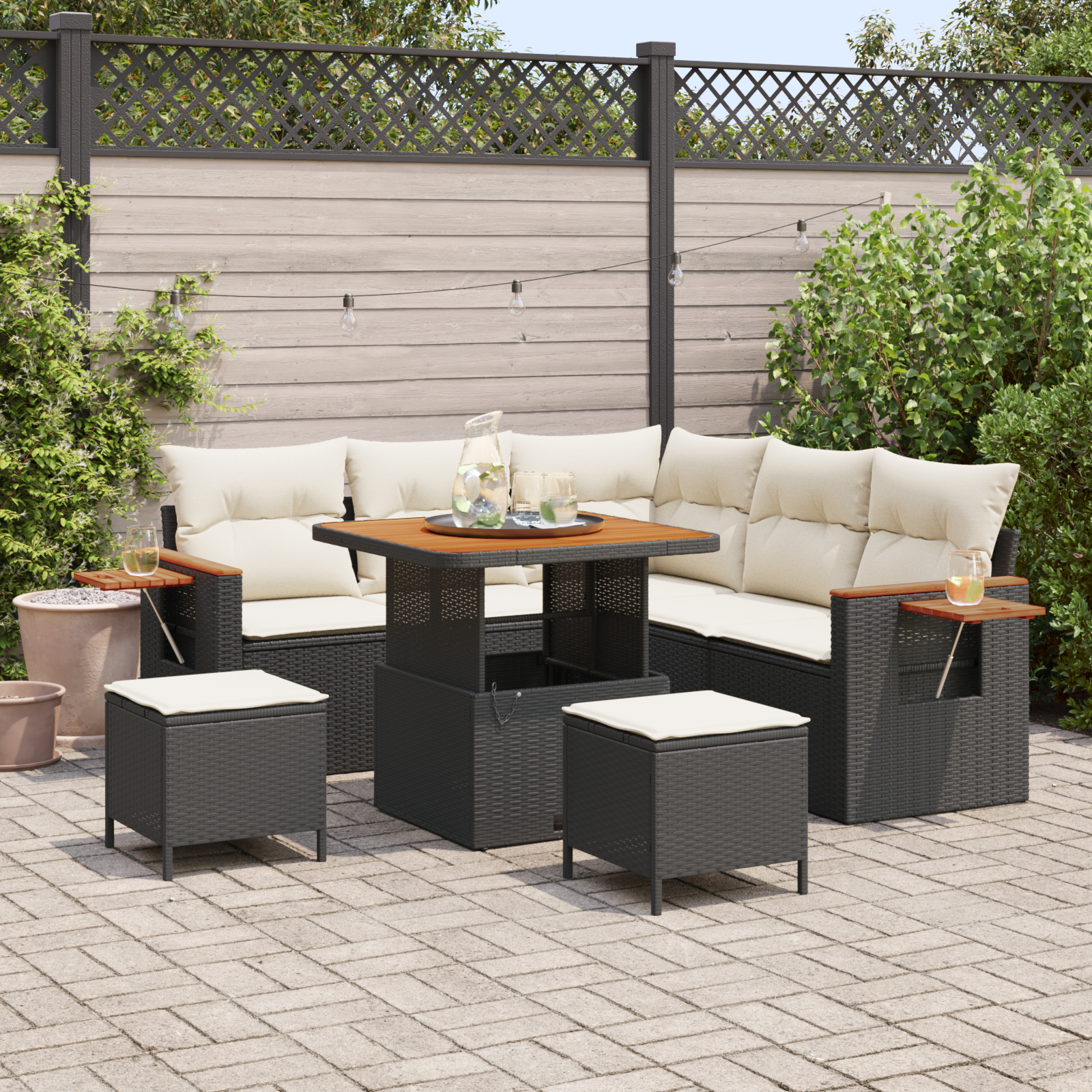 Sodo Sofų Rinkinys su pagalve 8 pcs Juoda Poli ratanas