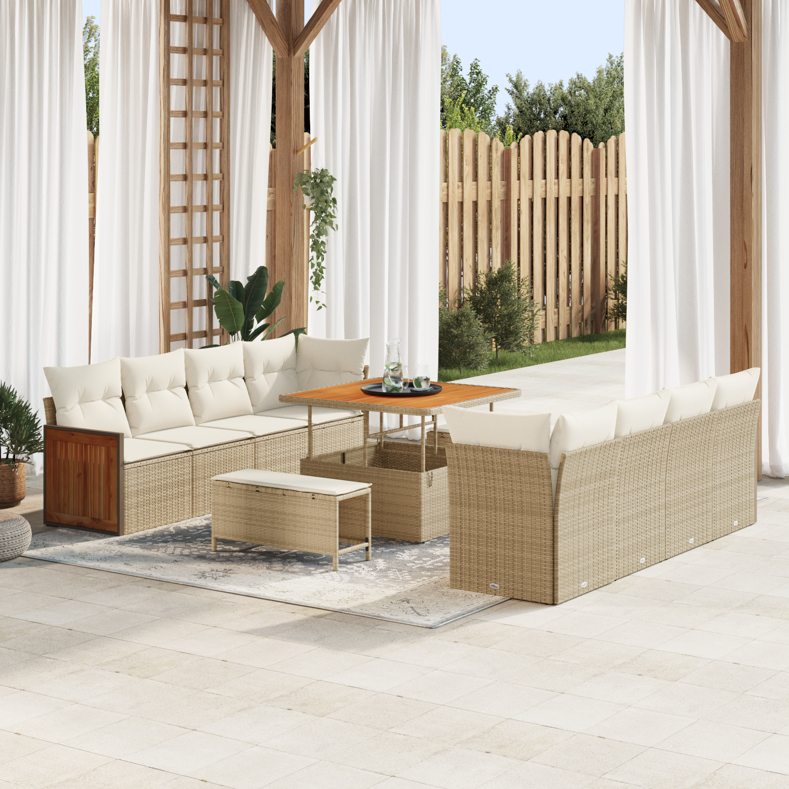 11 Dalių Sodo Sofa Komplektas Su Pagalvėmis Smėlio Poli Ratanas Akacijų