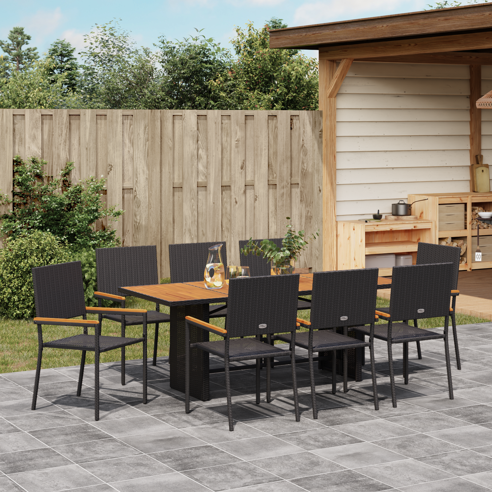9 daļu dārza pusdienu komplekts melns polirotangs