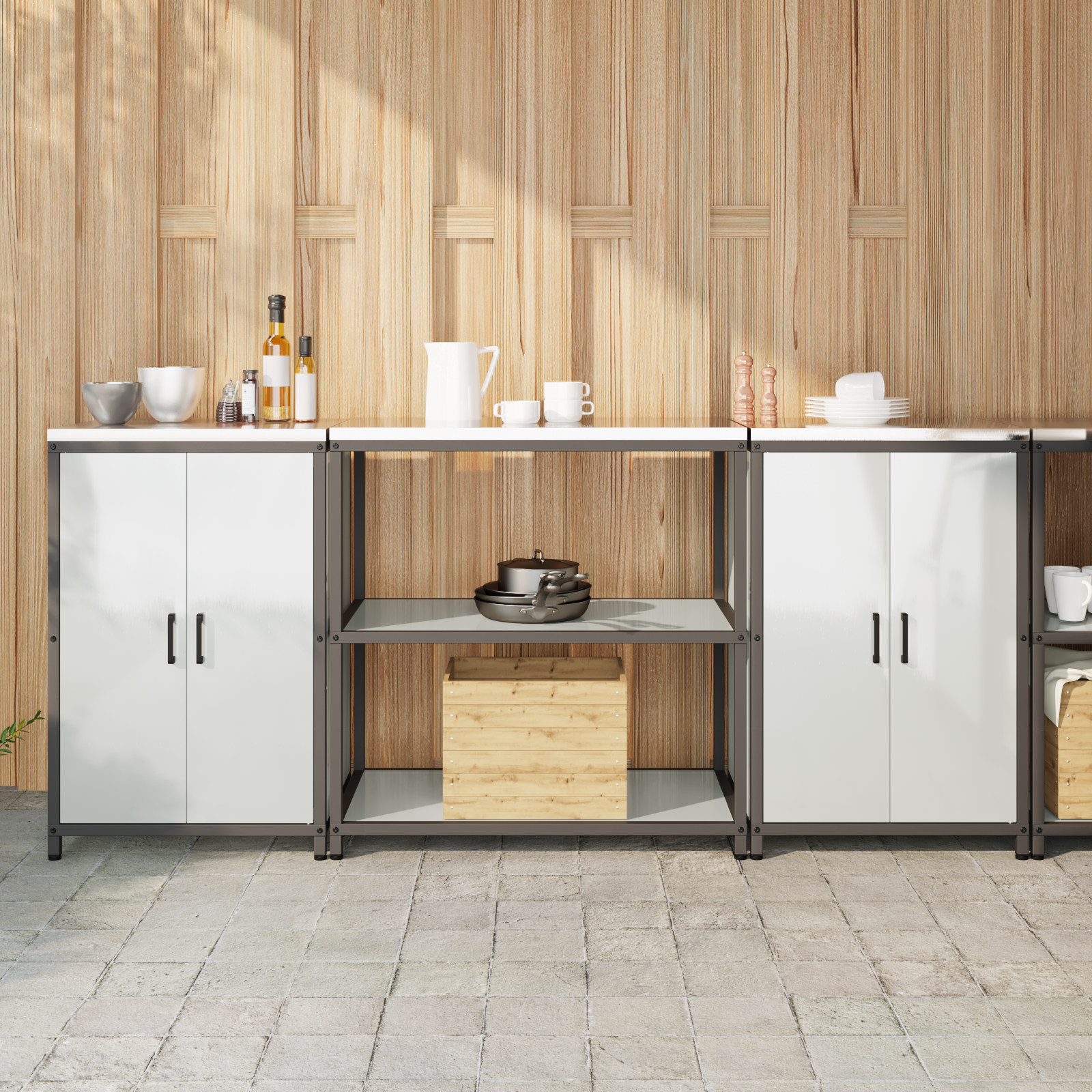 Kitchen Storage Set 3 pcs Silver 210 x 50 x 92 cm