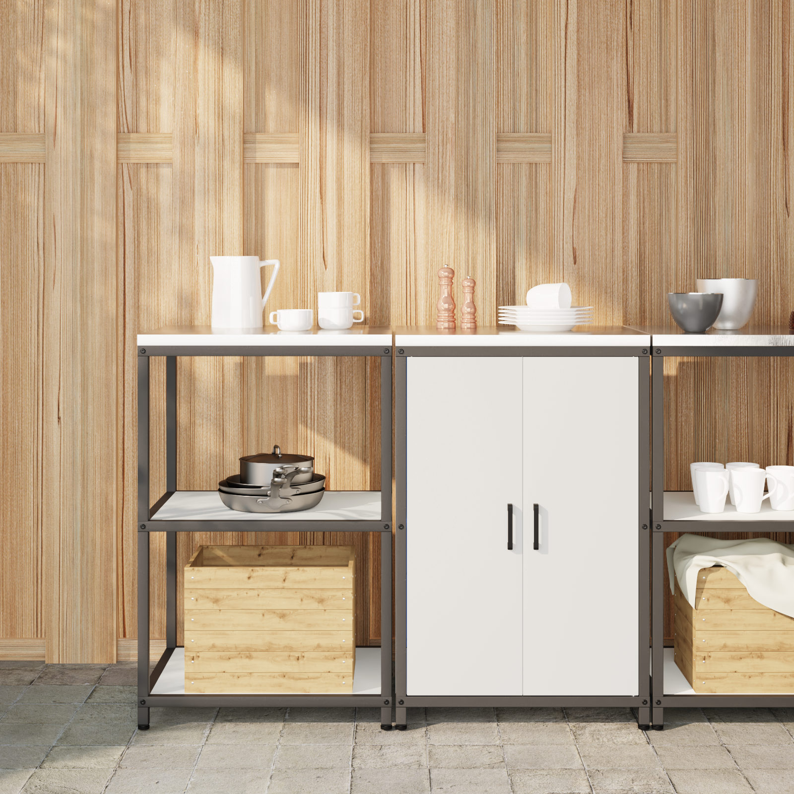 Virtuvės saugojimo rinkinys 2 pcs Balta 120 x 50 x 92 cm