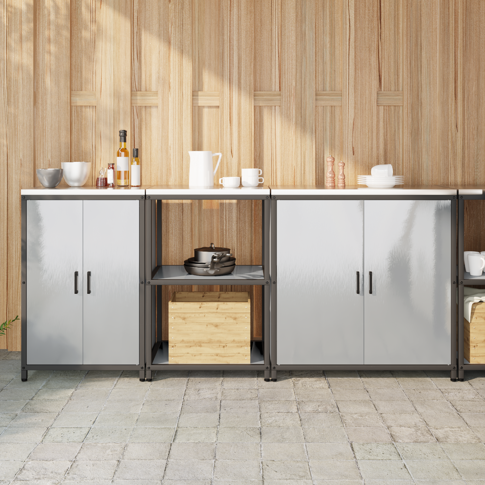 Kitchen Storage Set 3 pcs Silver 210 x 50 x 92 cm