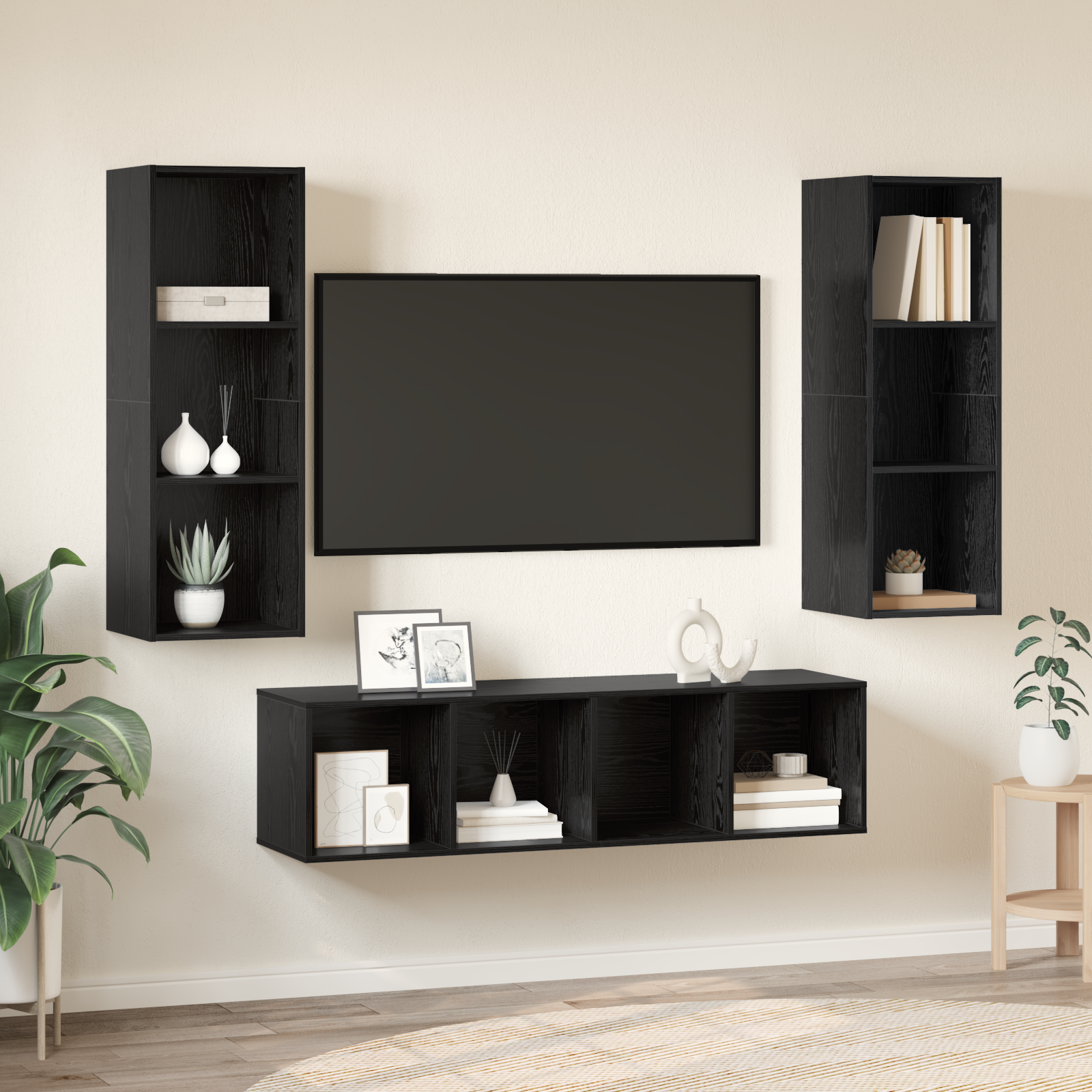 TV spintelės komplektas 3 pcs juoda ąžuolo 37 x 37 x 142.5 cm