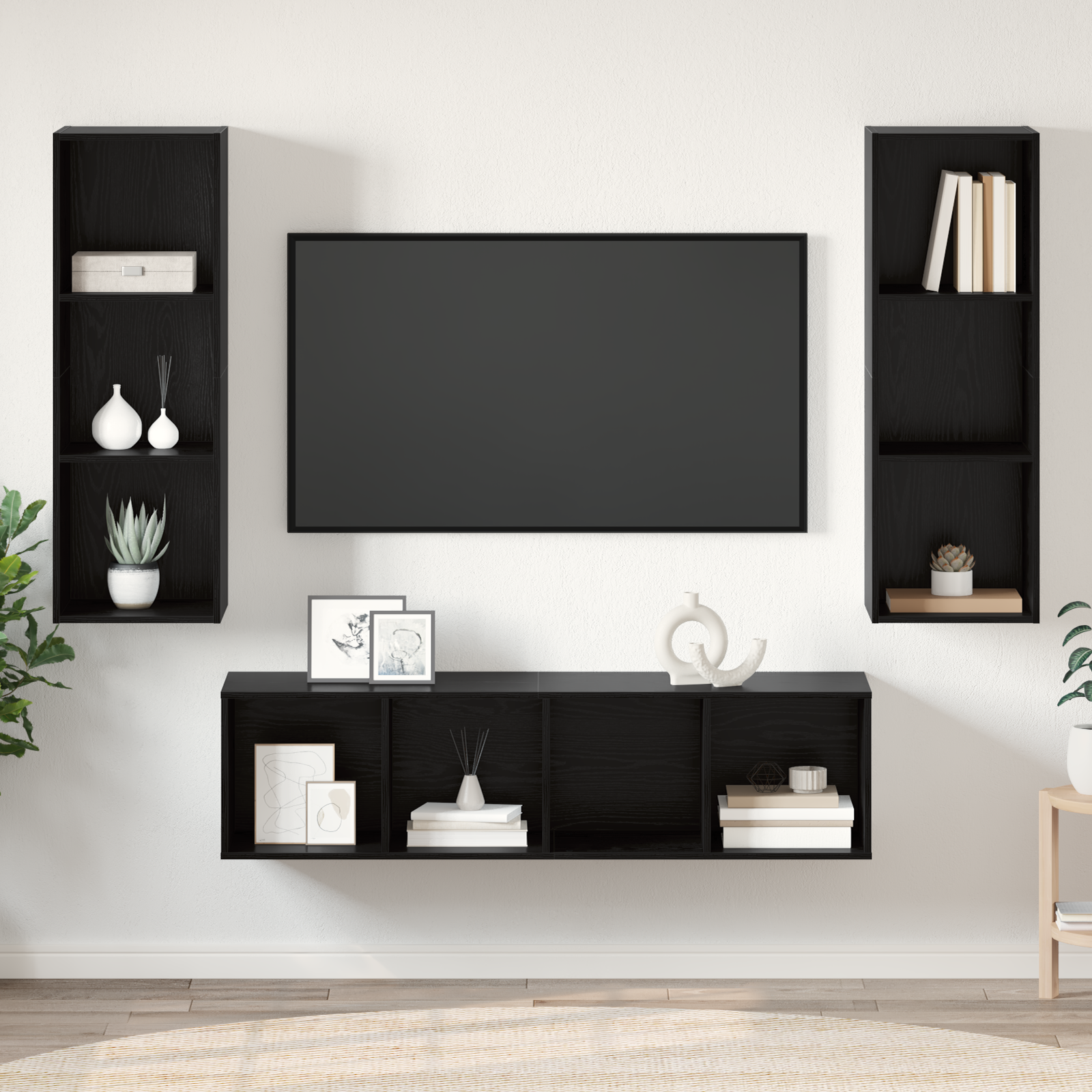 TV spintelės komplektas 3 pcs juoda ąžuolo 37 x 37 x 142.5 cm