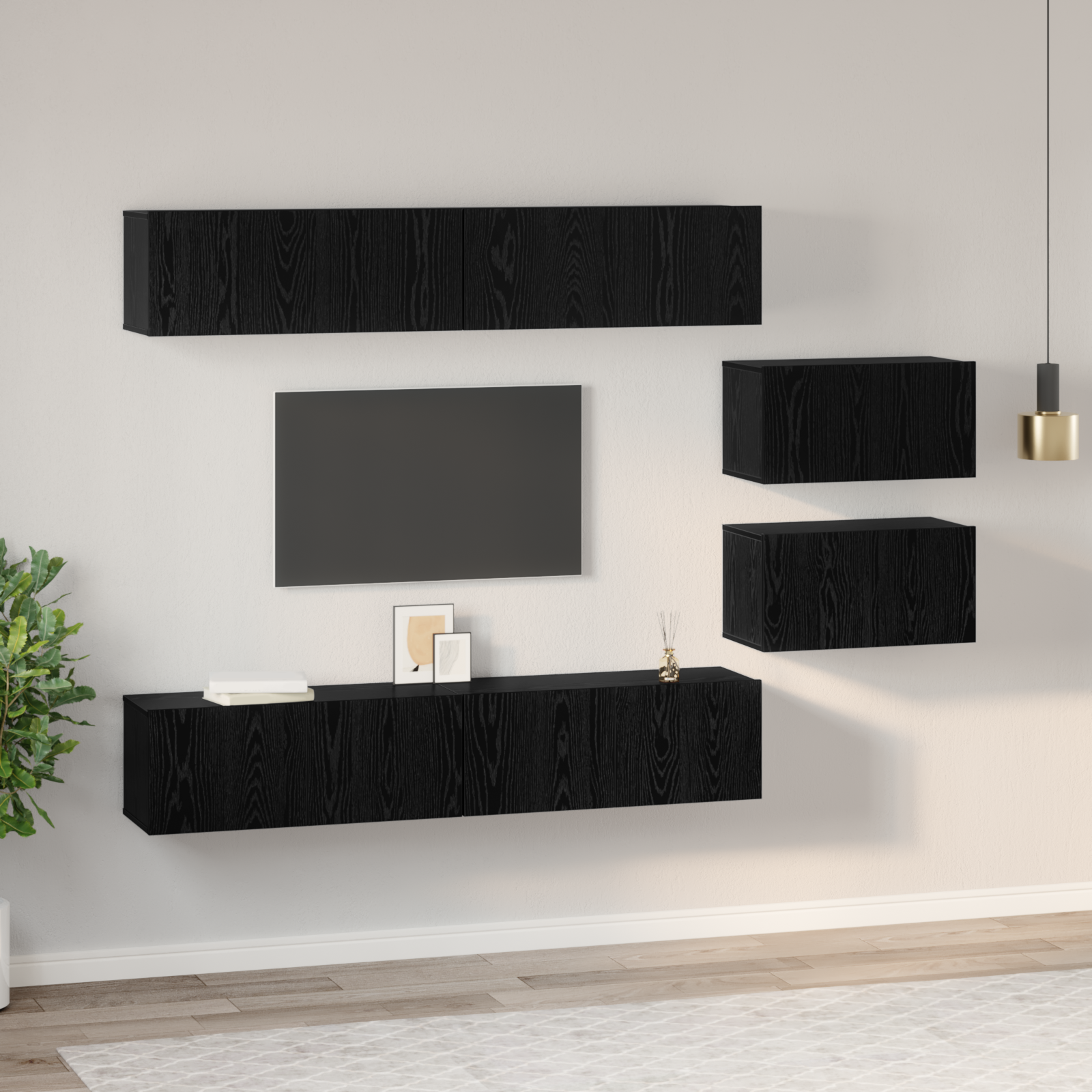 TV spintelių komplektas 6 pcs Juodas ąžuolas Apdirbta mediena