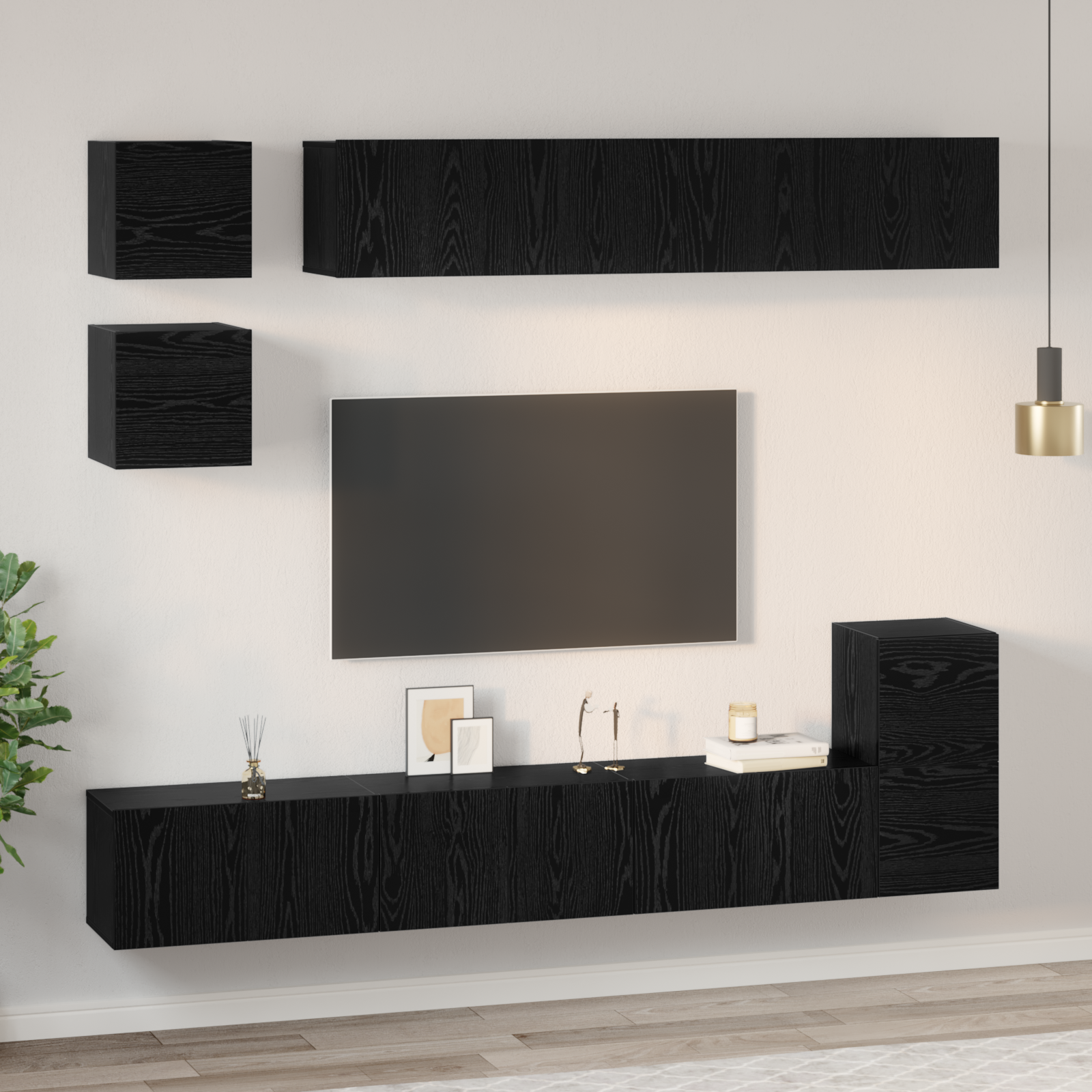 TV spintelių komplektas 8 pcs Juodas ąžuolas Apdirbta mediena