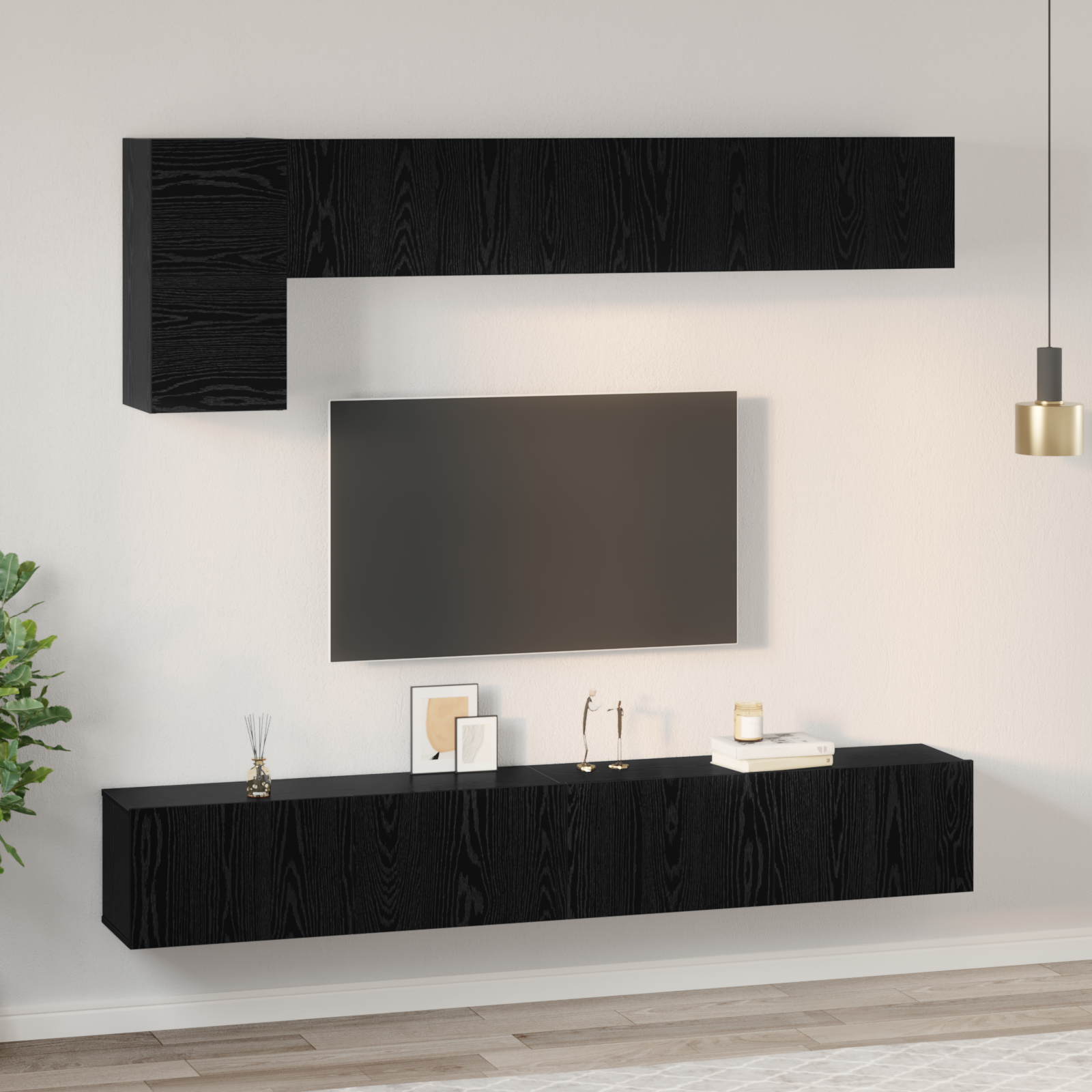 TV cabinet set 5 pcs Black oak Engineered wood