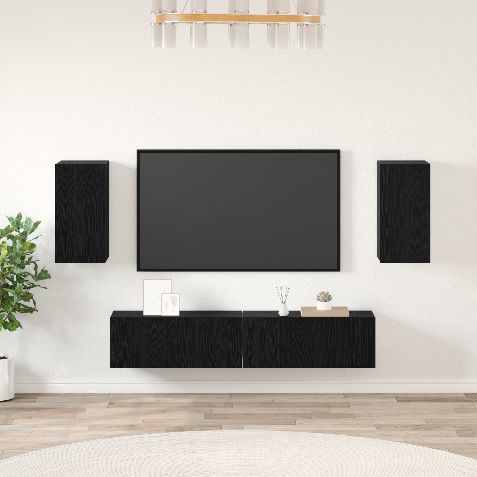 TV Cabinet Set 4 pcs Black Oak Engineered Wood