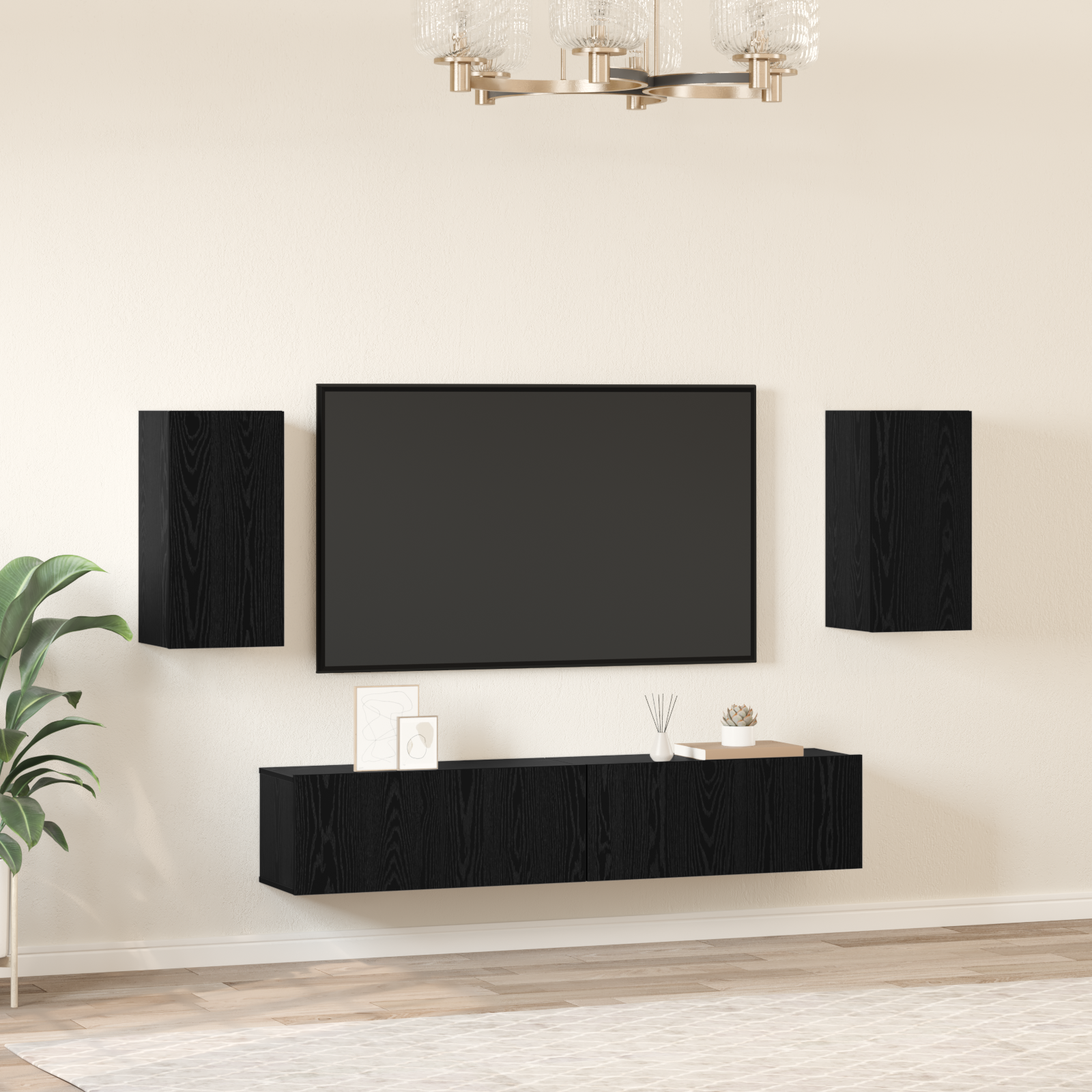 TV Cabinet Set 4 pcs Black Oak Engineered Wood