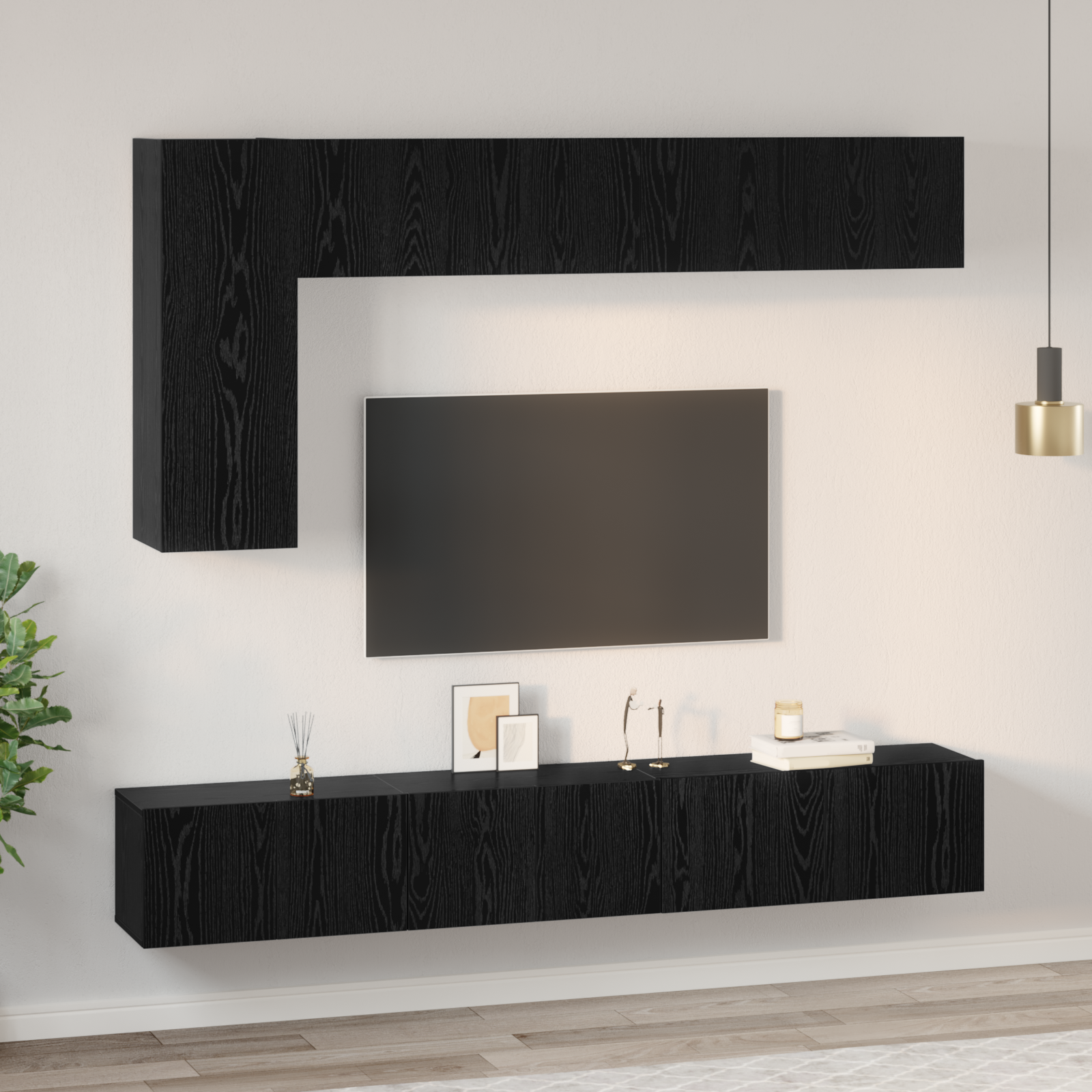 TV spintelių komplektas 6 pcs Juodas ąžuolas Apdirbta mediena
