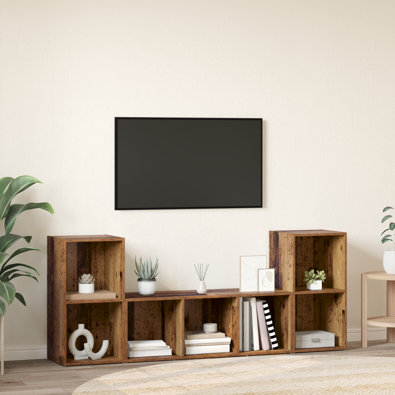 TV spintelių komplektas 3 pcs Ruda Apdirbta mediena
