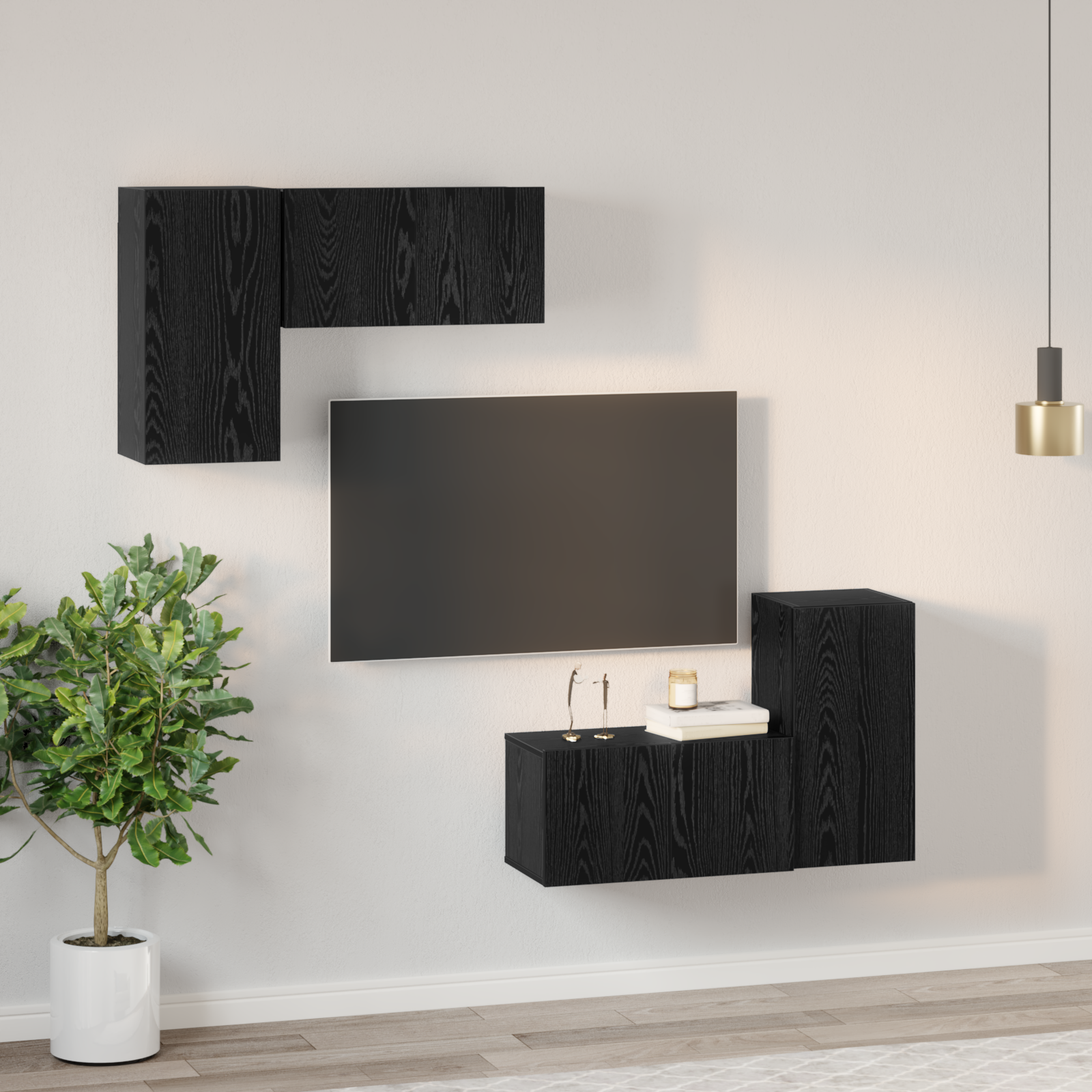 TV spintelė rinkinys 4 pcs Juodas ąžuolas 60 x 30 x 30 cm