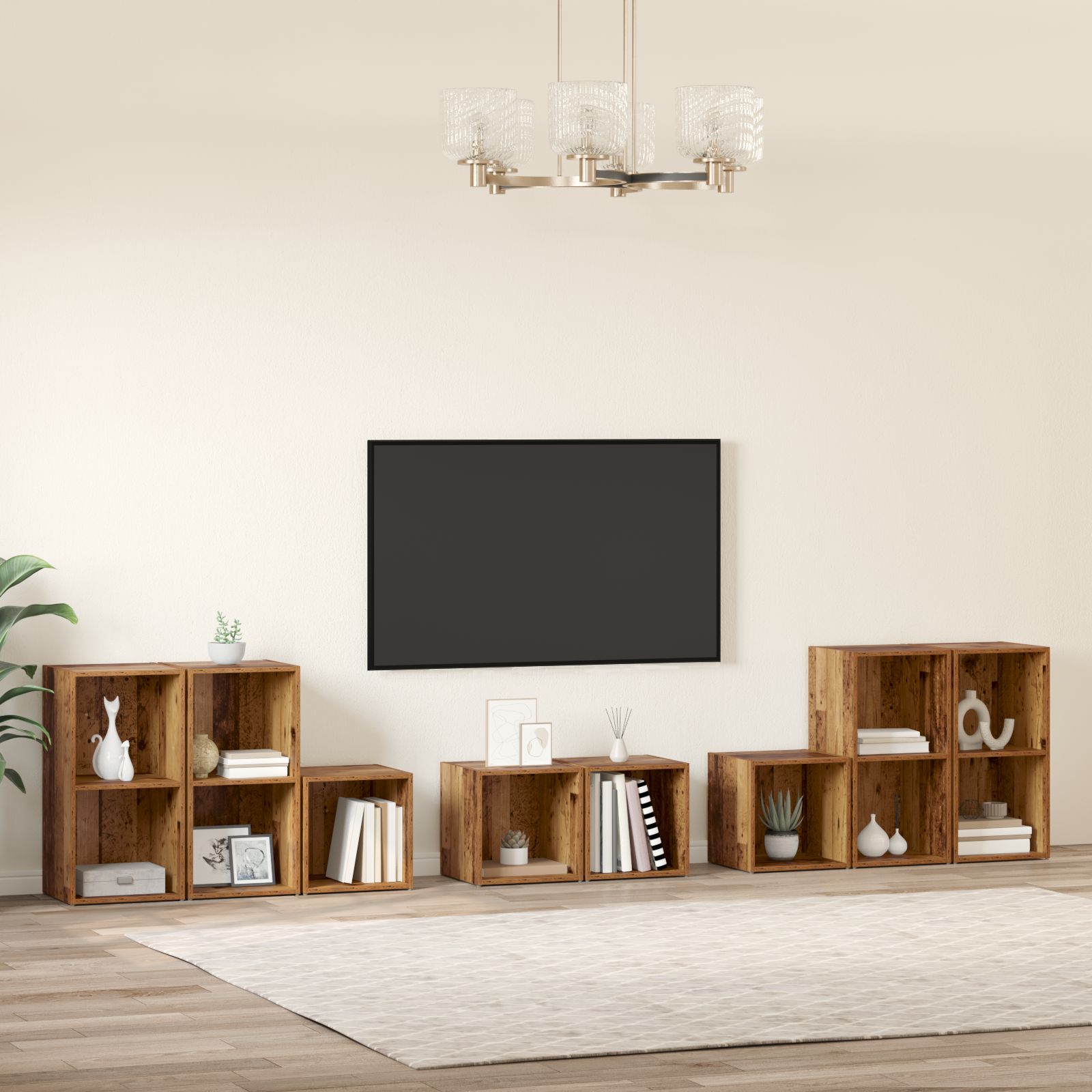TV spintelės komplektas 8 pcs Senovinis medis Apdirbta mediena