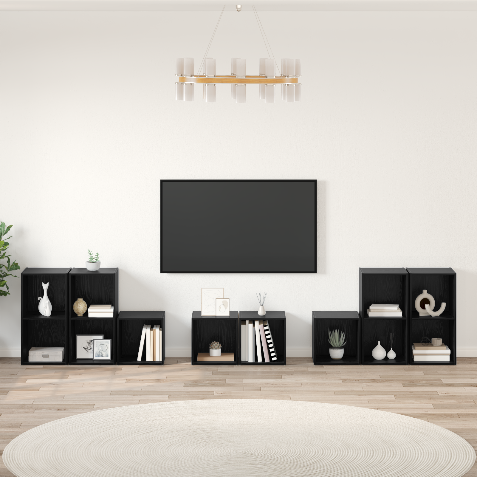 TV spintelės komplektas 8 pcs Juodas ąžuolas Apdirbta mediena
