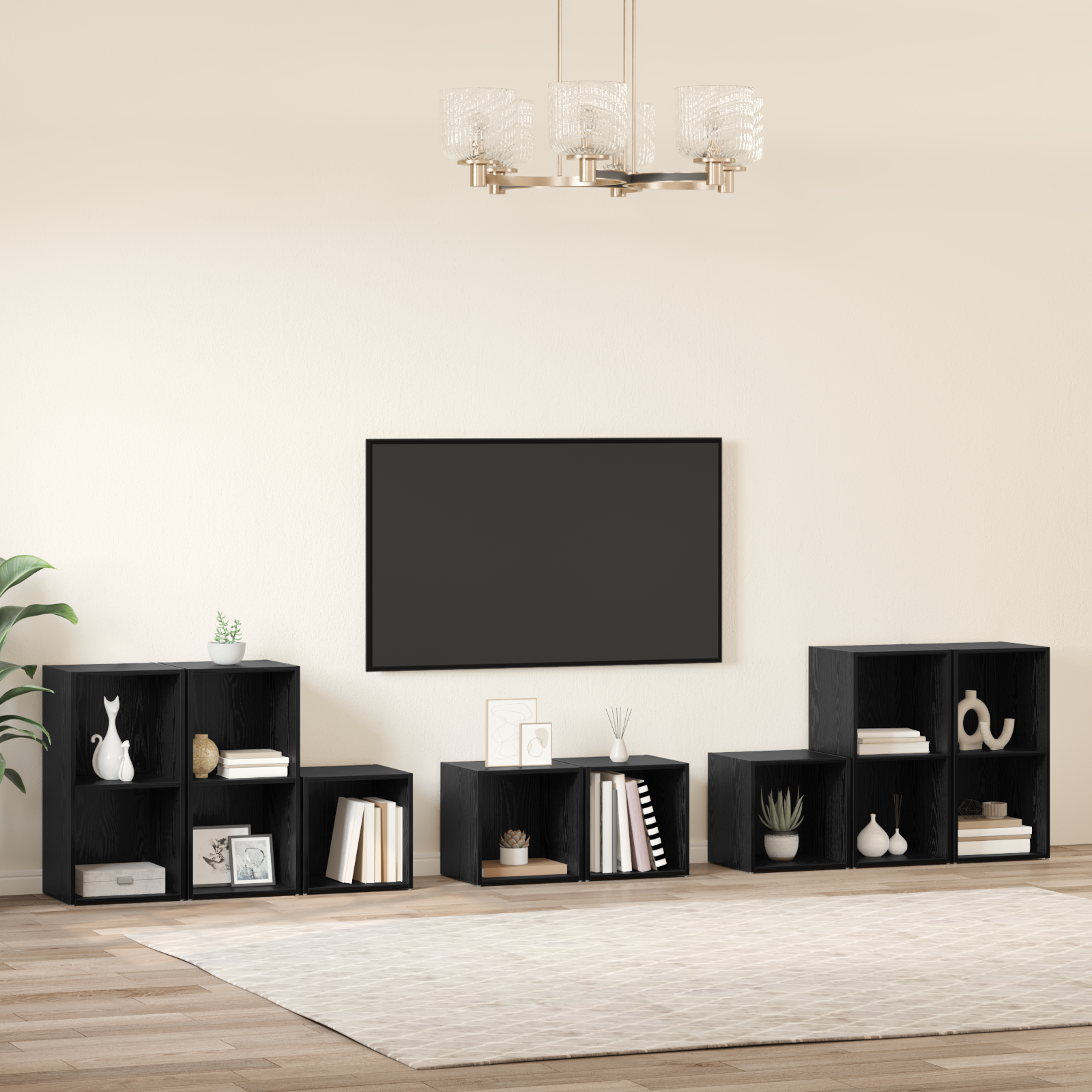 TV spintelės komplektas 8 pcs Juodas ąžuolas Apdirbta mediena