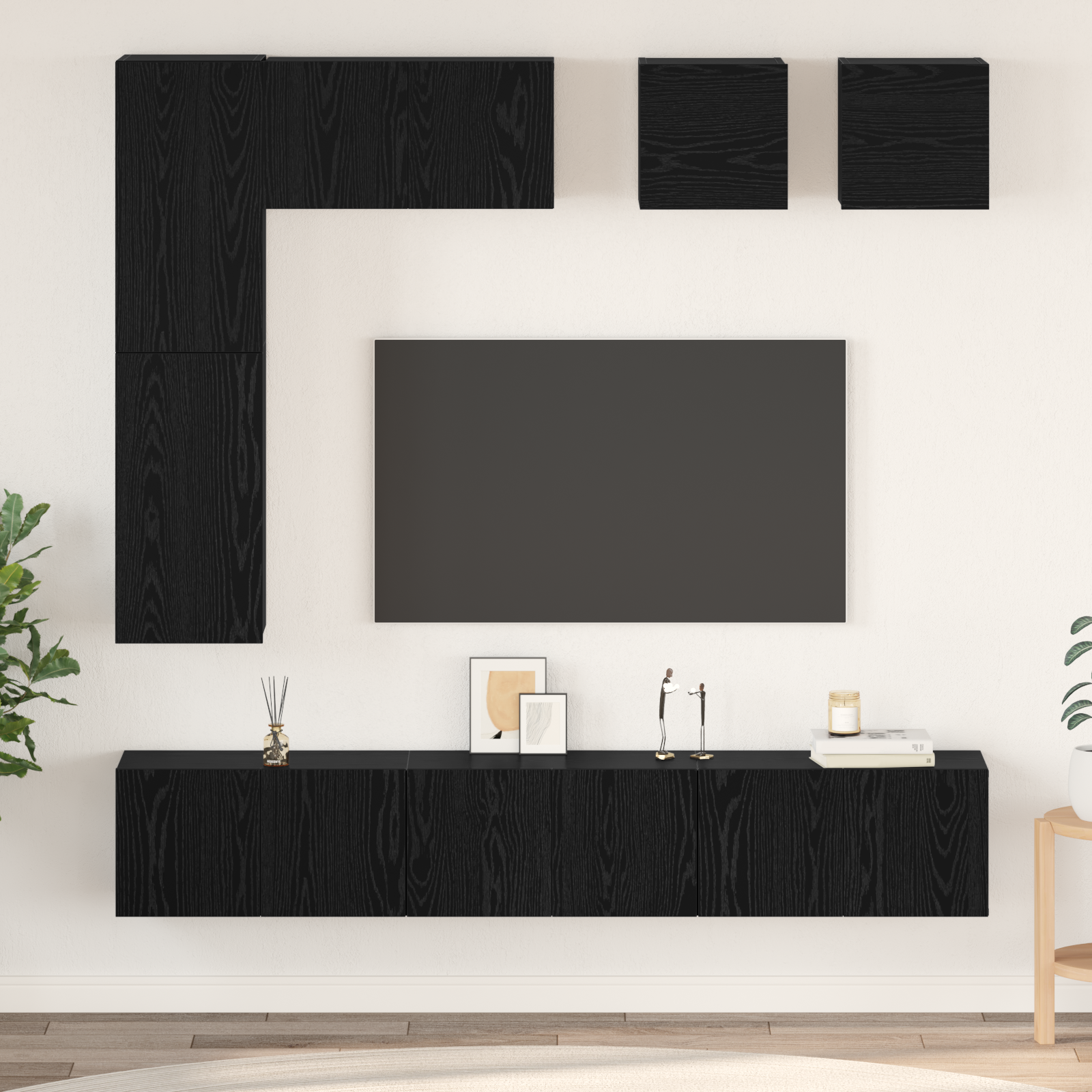 TV Cabinet Set 8 pcs Black Oak Engineered Wood